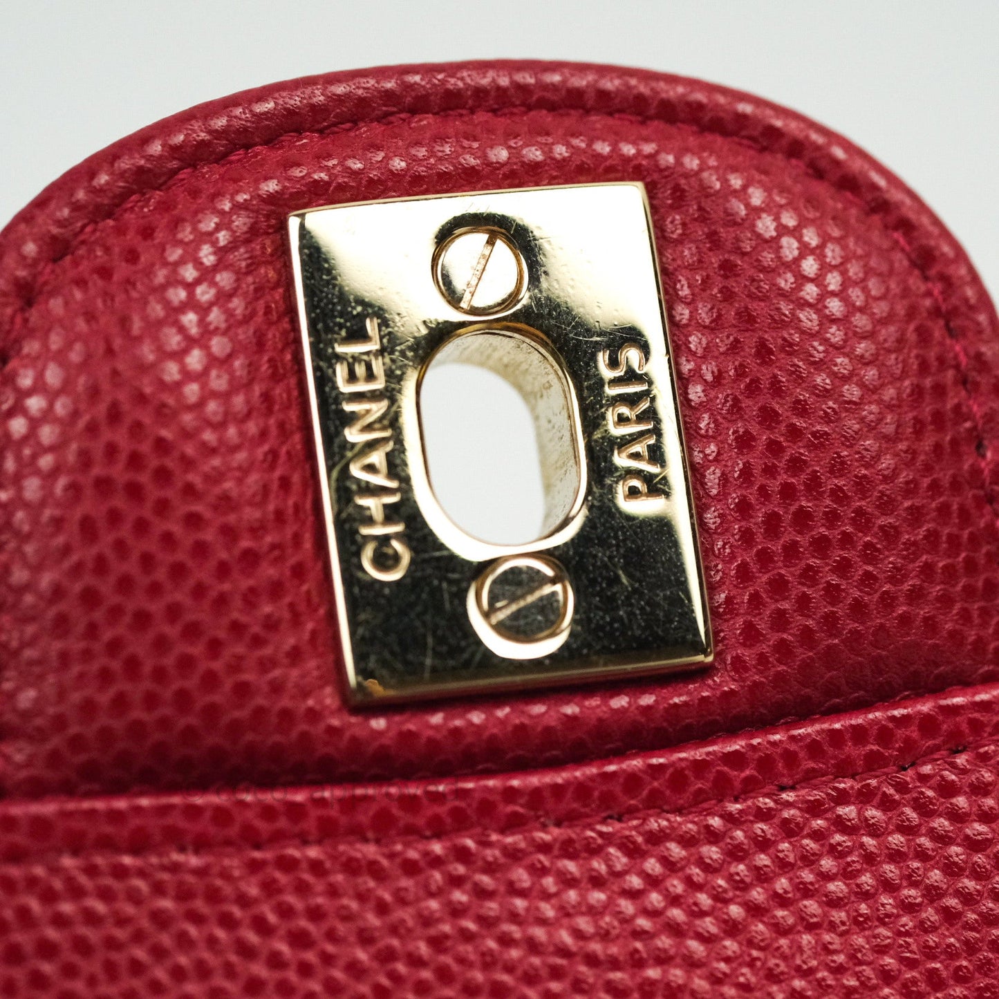 Chanel Mini Square Red Chevron Caviar Gold Hardware
