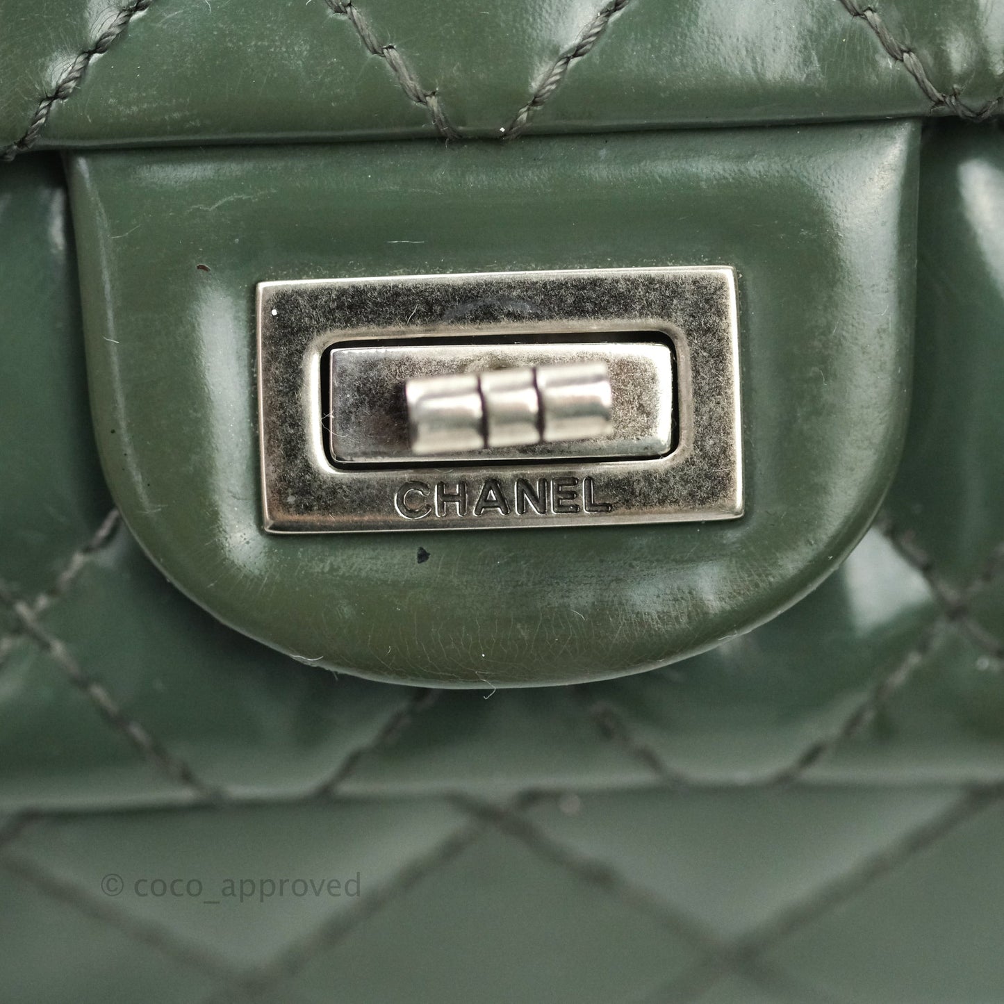 Chanel Mini Reissue 224 Army Green Patent Ruthenium Hardware Double Layer