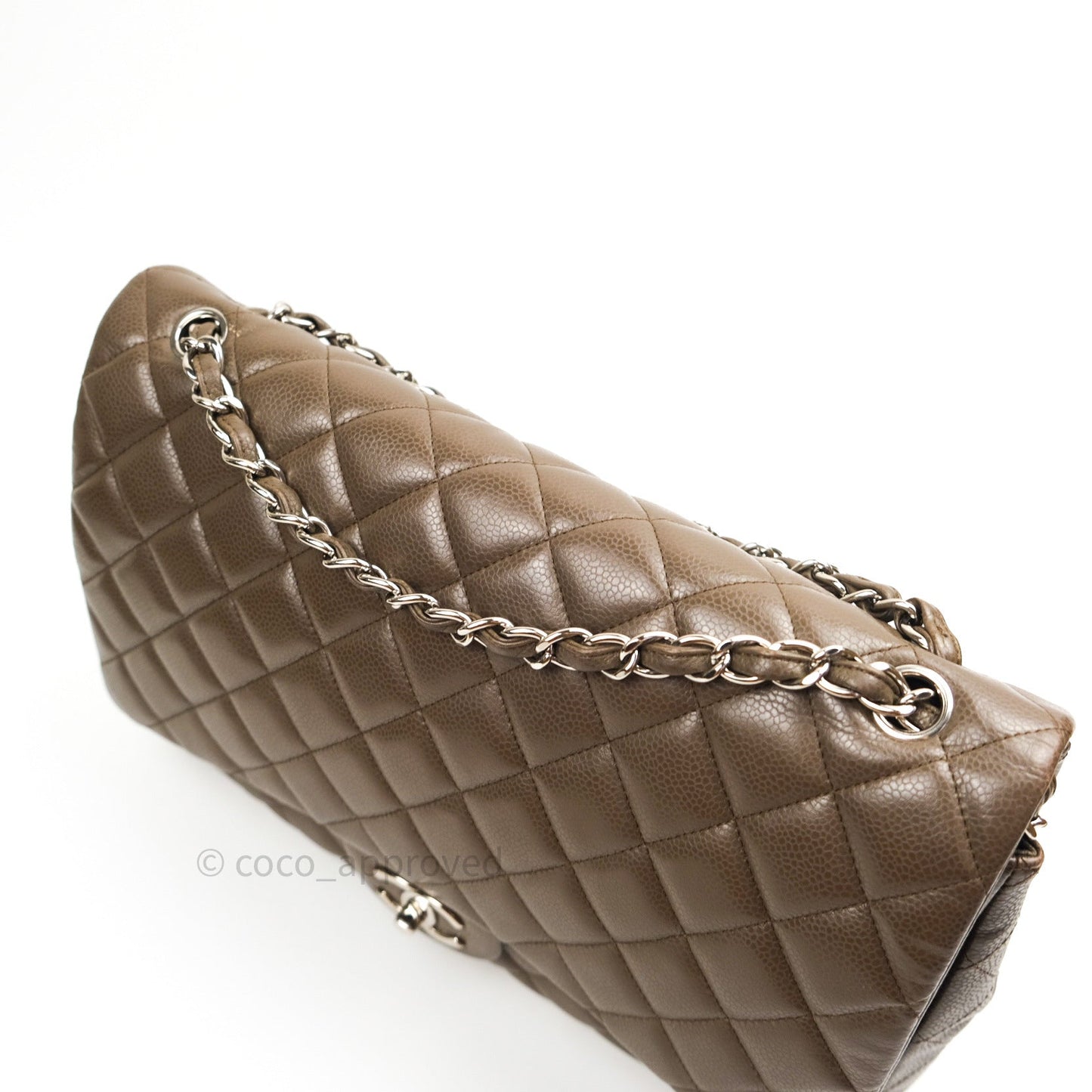 Chanel Double Flap Maxi Khaki Caviar Silver Hardware