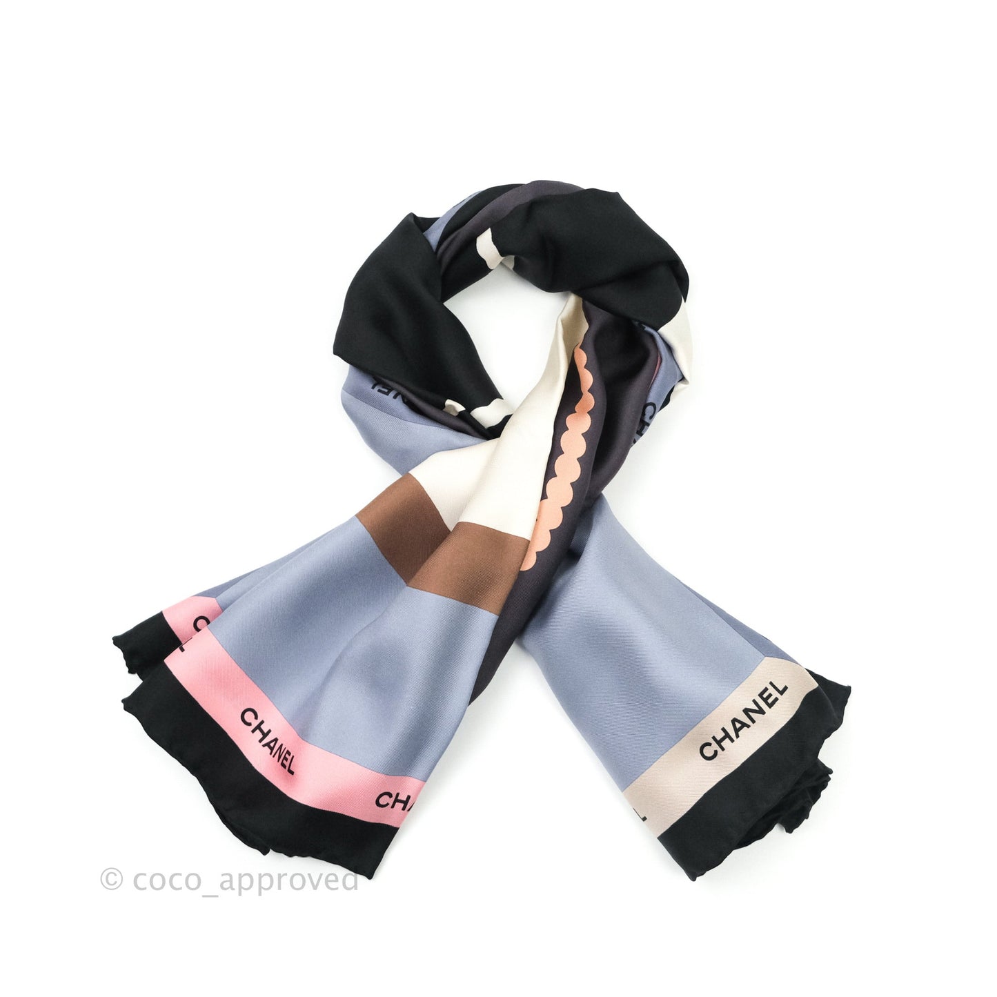 Chanel Square Silk Scarf Pink, Ecru & Black
