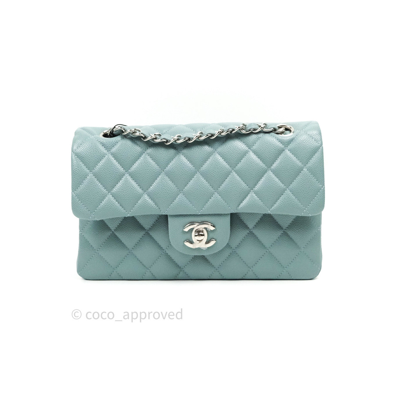 Chanel Classic Small S/M Flap Light Blue Caviar Silver Hardware 20B
