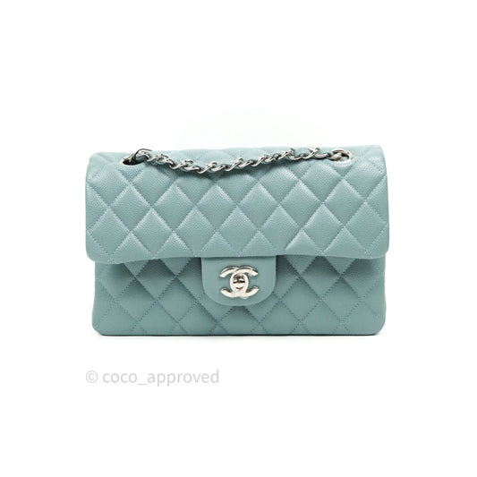 Chanel Classic Small S/M Flap Light Blue Caviar Silver Hardware 20B