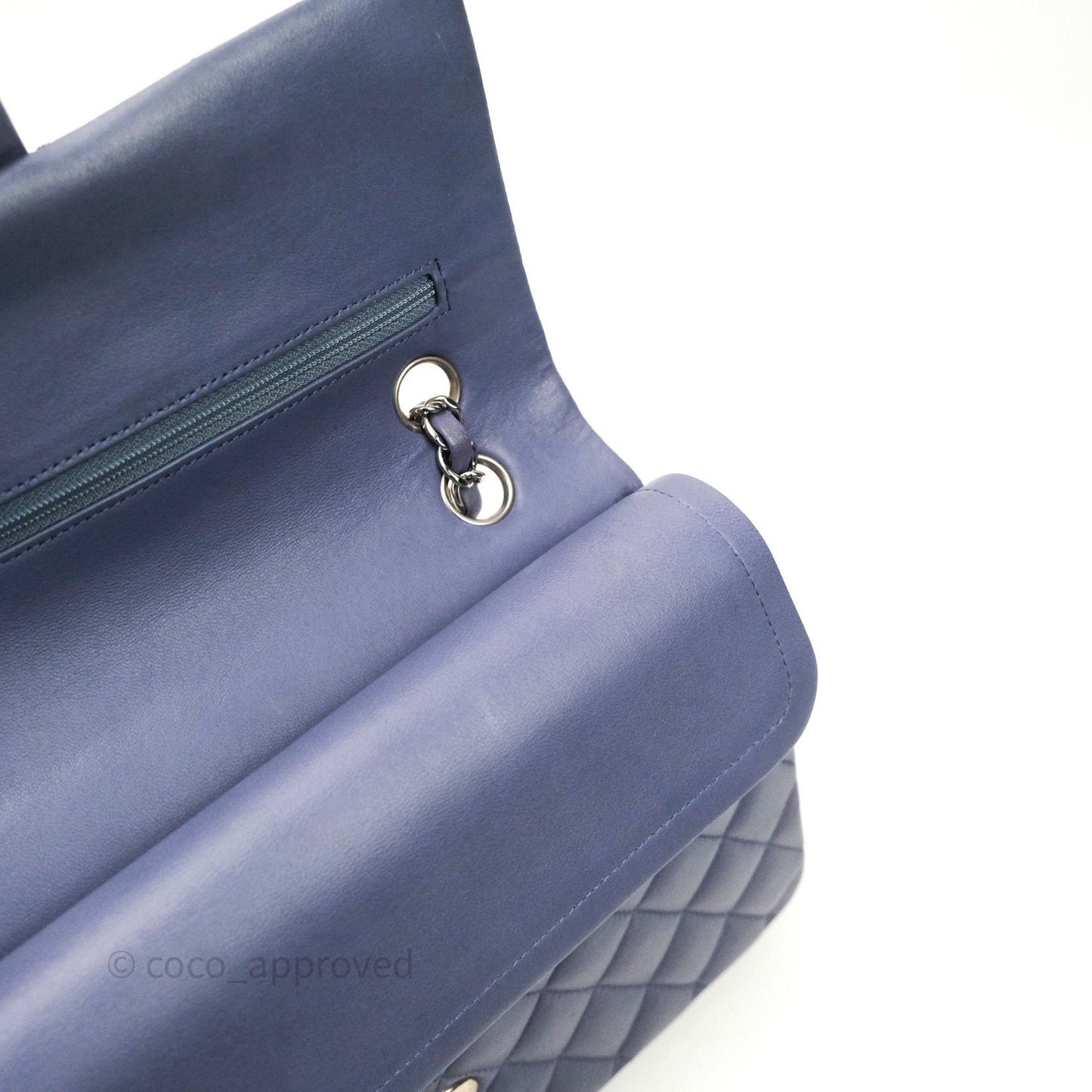 Chanel Classic M/L Medium Double Flap Lavender Blue Silver Hardware