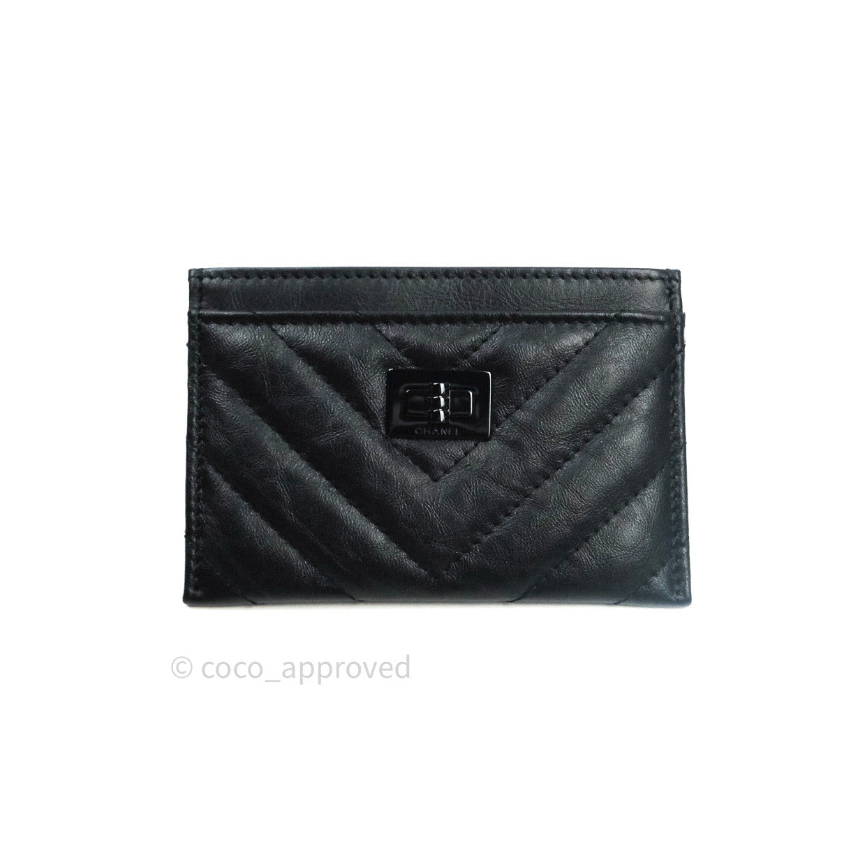 Chanel So Black Chevron Reissue Aged Calfskin Flat Card Holder