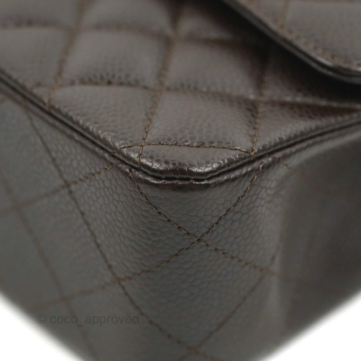 Chanel Classic M/L Medium Flap Quilted Dark Chocolate Brown Caviar Silver Hardware