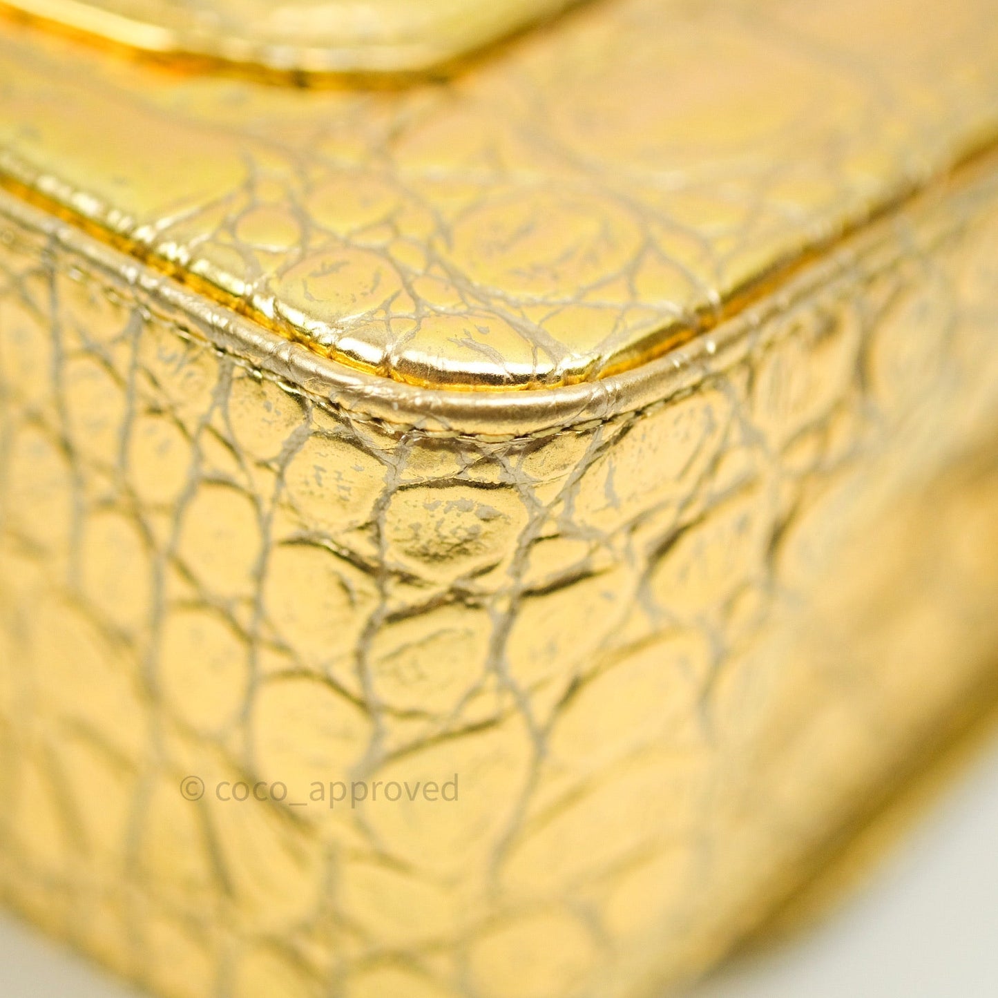 Chanel Gold Metallic Calfskin Crocodile Embossed Rectangular Mini Flap