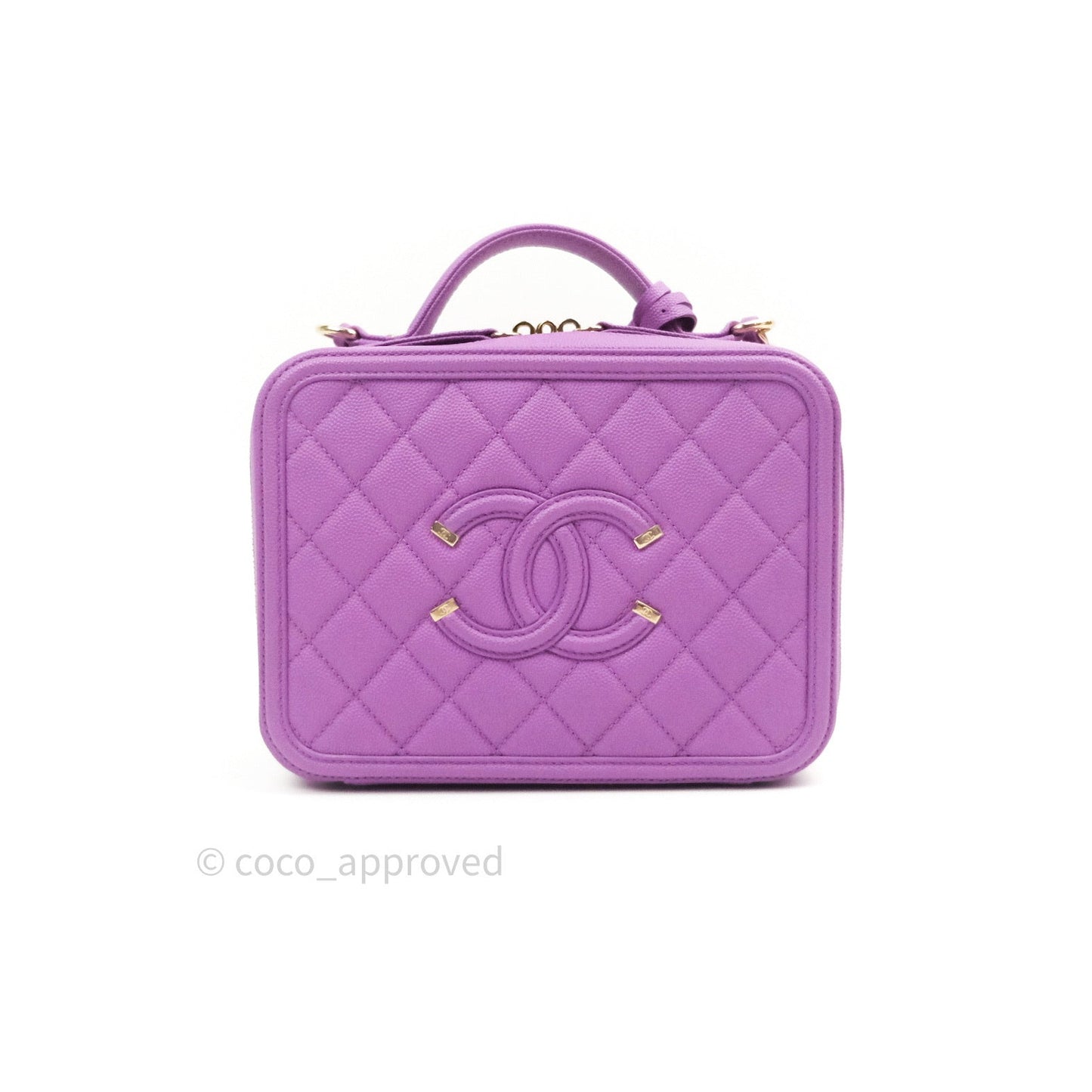 Chanel Quilted Medium CC Filigree Vanity Case Purple Caviar Gold Hardware