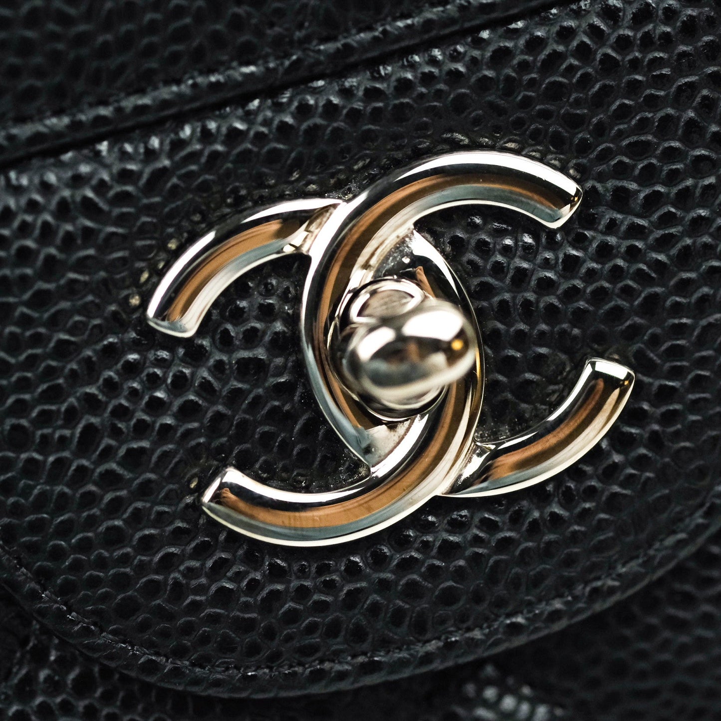 Chanel Classic Jumbo Double Flap Black Quilted Caviar Silver Hardware⁣⁣