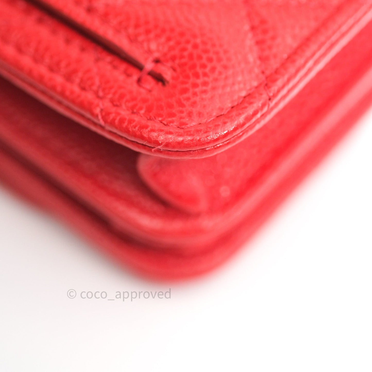 Chanel Quilted Mini Wallet on Chain WOC Brick Red Caviar Silver Hardware
