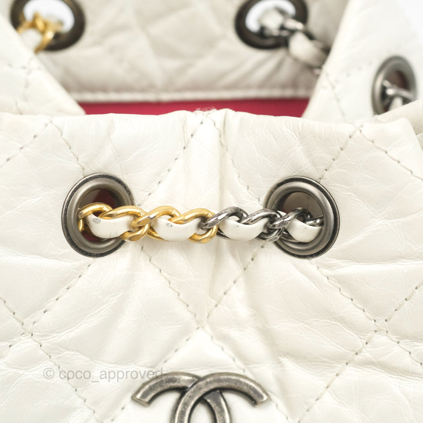 Chanel Small Gabrielle Backpack White Black Aged Calfskin