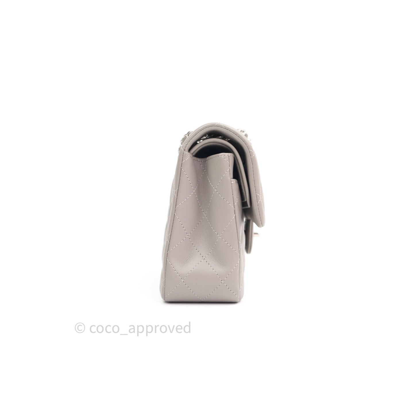 Chanel Classic Small S/M Flap Grey Lambskin Silver Hardware