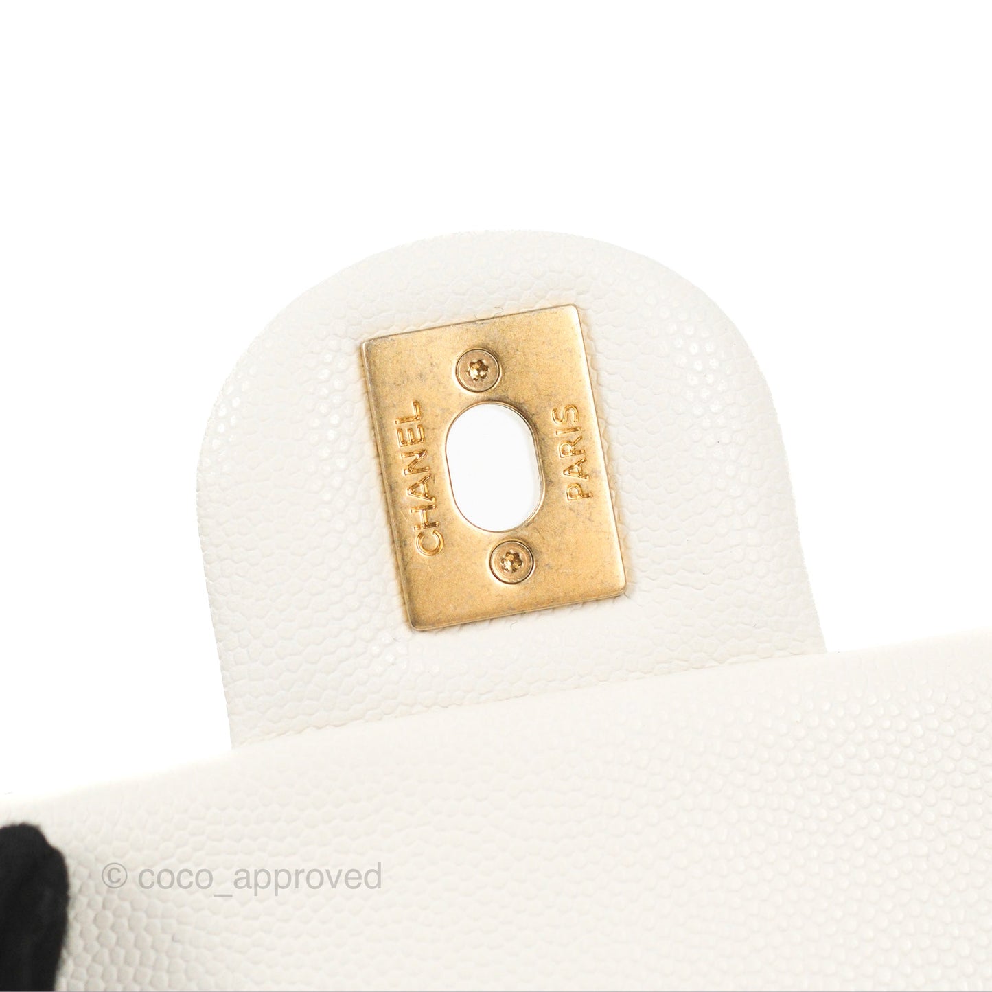 Chanel Mini Flap with Coin Charm White Caviar Aged Gold Hardware 22A