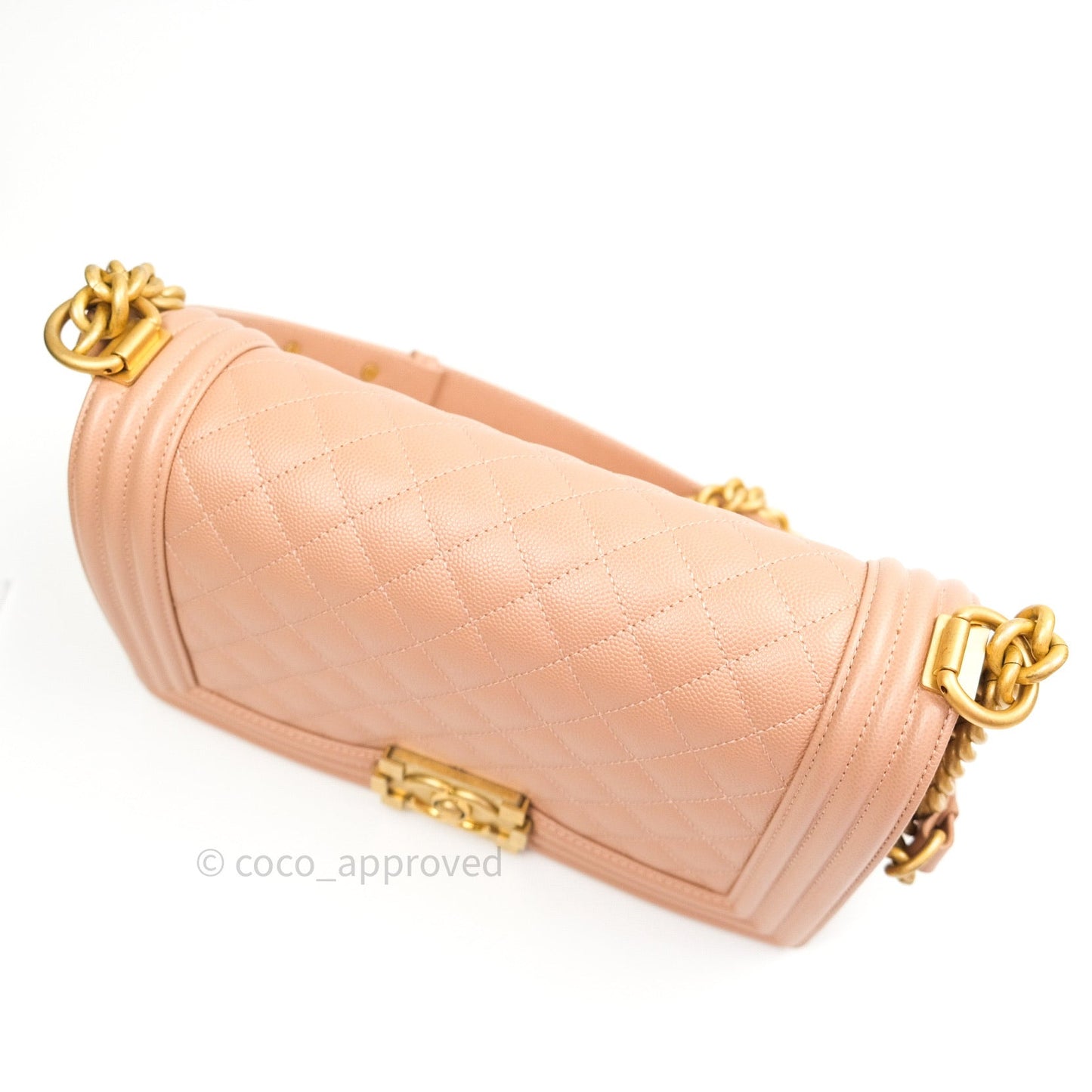Chanel Quilted Medium Caviar Boy Flap Beige Gold Hardware