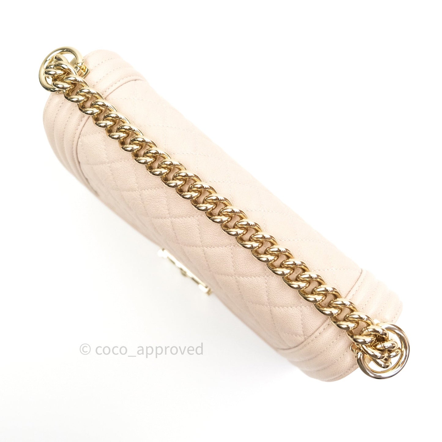 Chanel Quilted Medium Caviar Boy Flap Light Beige Light Gold Hardware