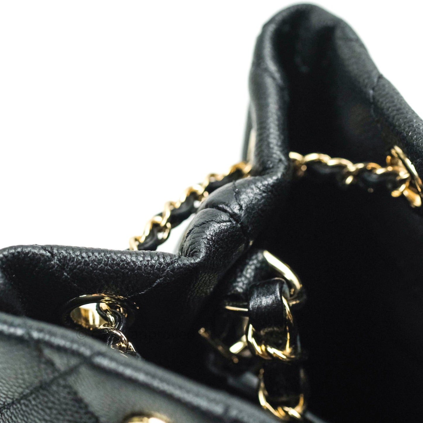 Chanel Caviar Quilted Rolled Up Bucket Drawstring Bag Black Gold Hardware