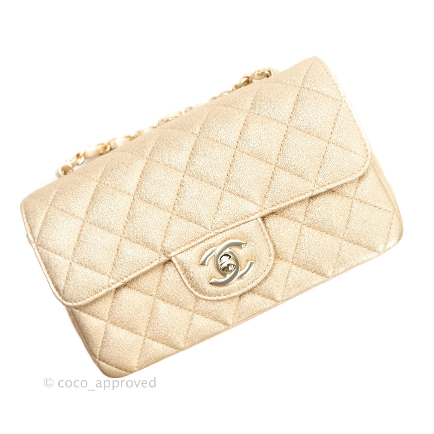 Chanel Quilted Mini Rectangular Metallic Champagne Gold Lambskin Gold Hardware