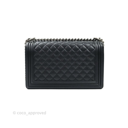 Chanel Boy New Medium Quilted Black Caviar Ruthenium Hardware