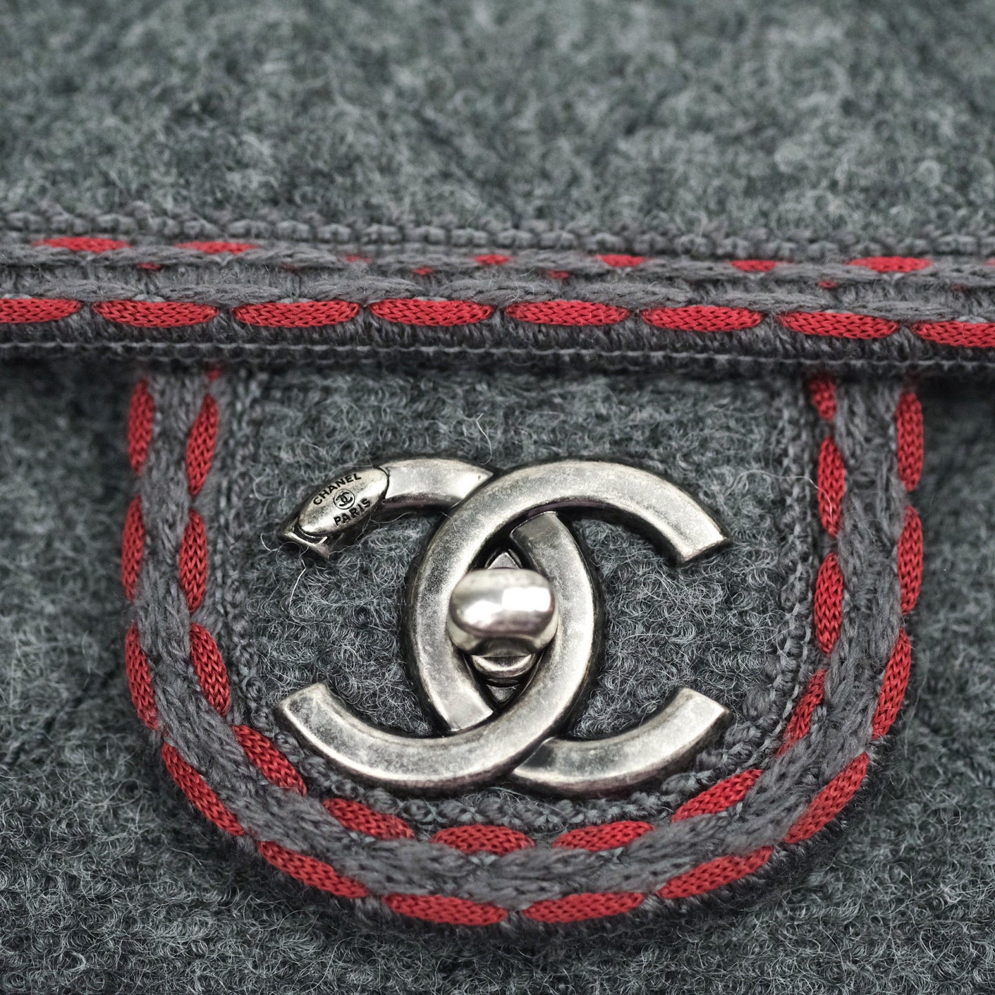 Chanel Jumbo Wool Flap Bag with Braid And Edelweiss in Grey