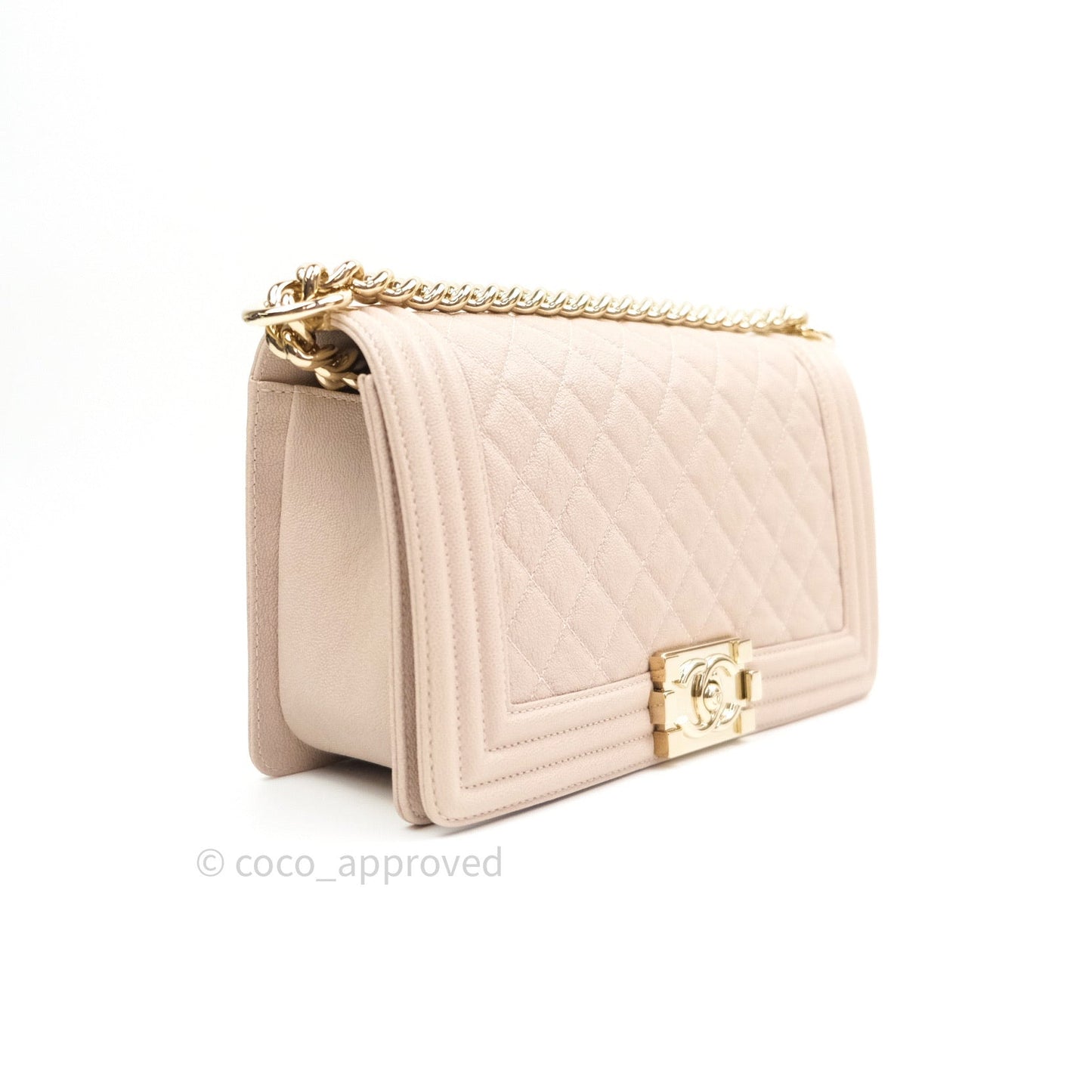 Chanel Quilted Medium Caviar Boy Flap Light Beige Light Gold Hardware
