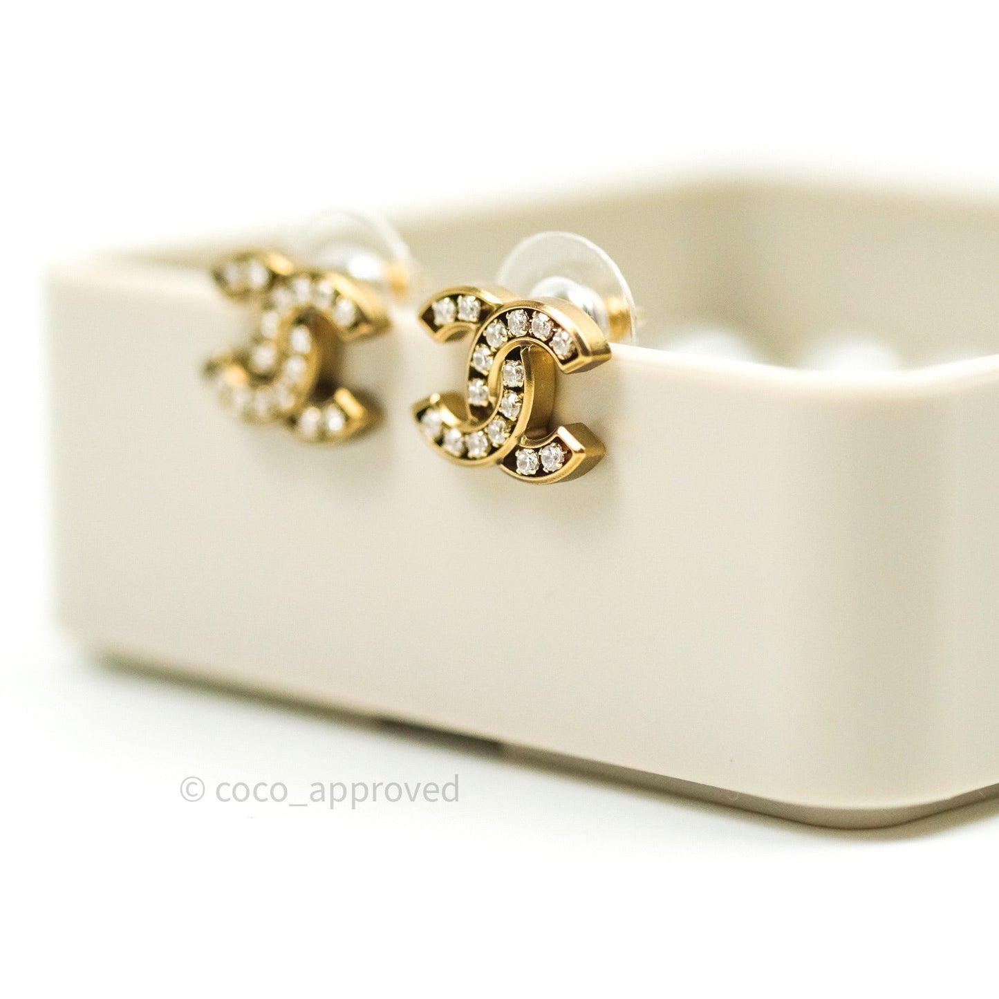 Chanel Crystal CC Earrings Gold Tone