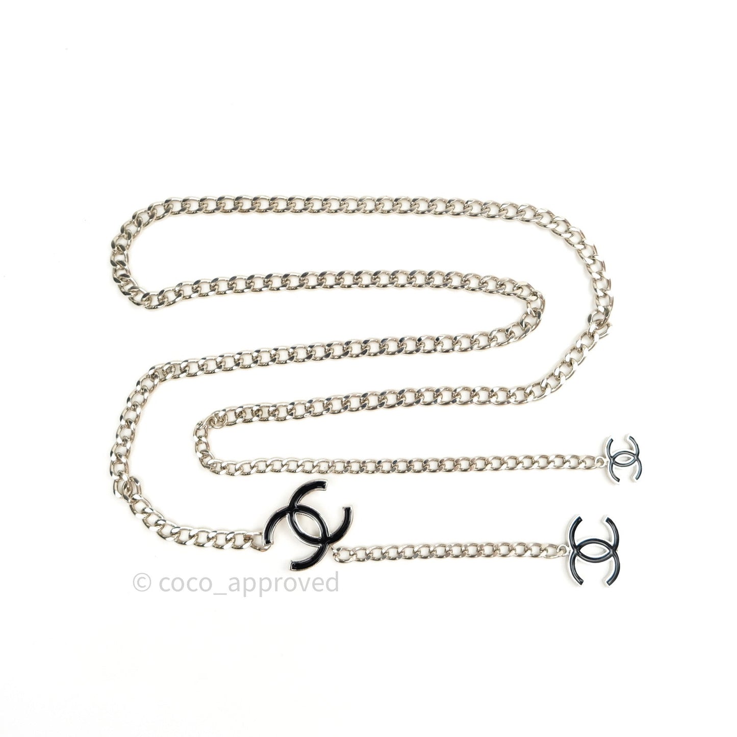 Chanel Black Enamel and Silvertone Chain CC Logo Belt