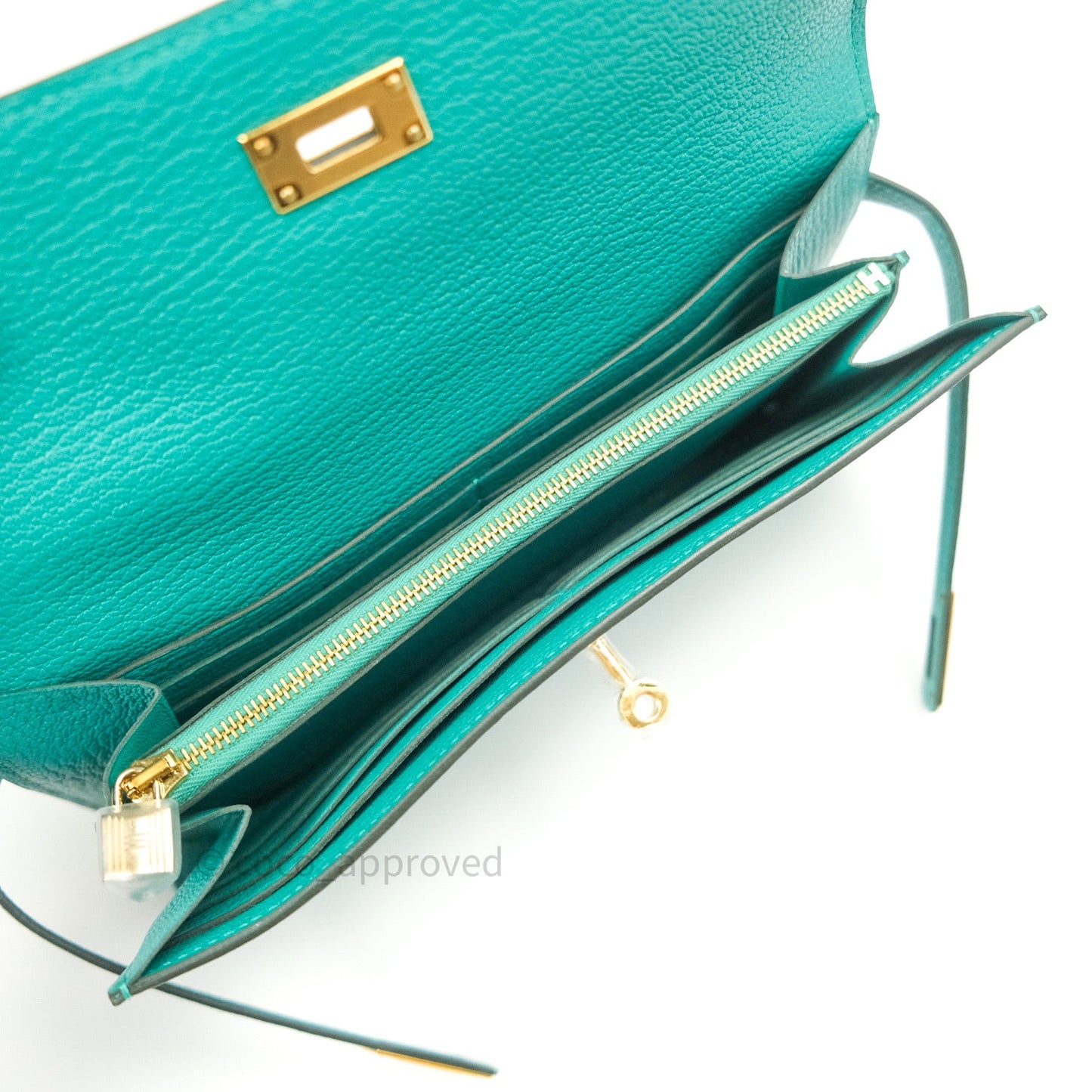 Hermès Chevre Mysore Kelly Wallet Vert Verone Gold Hardware