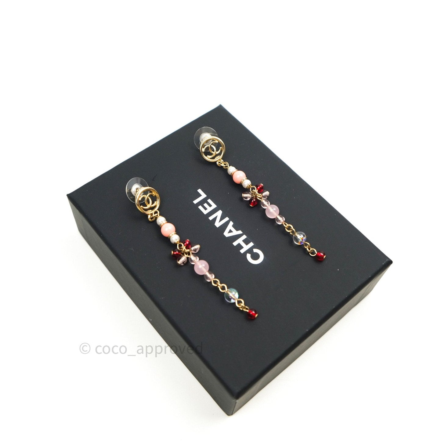 Chanel Long Drop Crystal Earrings Gold 20B