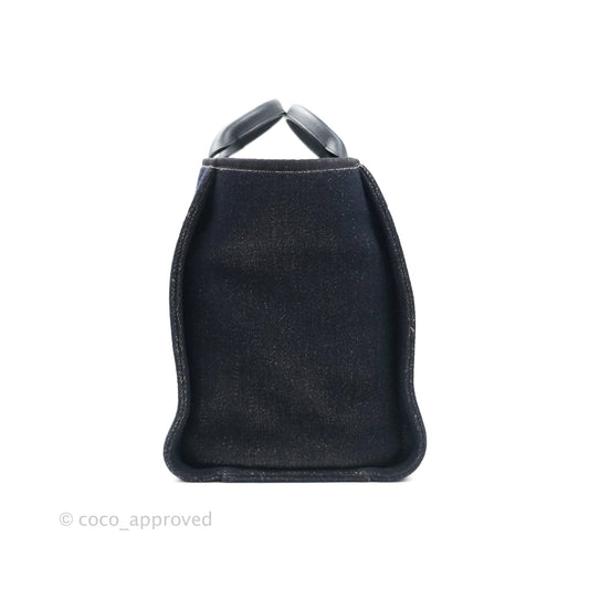 Chanel Large Deauville Navy Glitter Canvas Gold Hardware