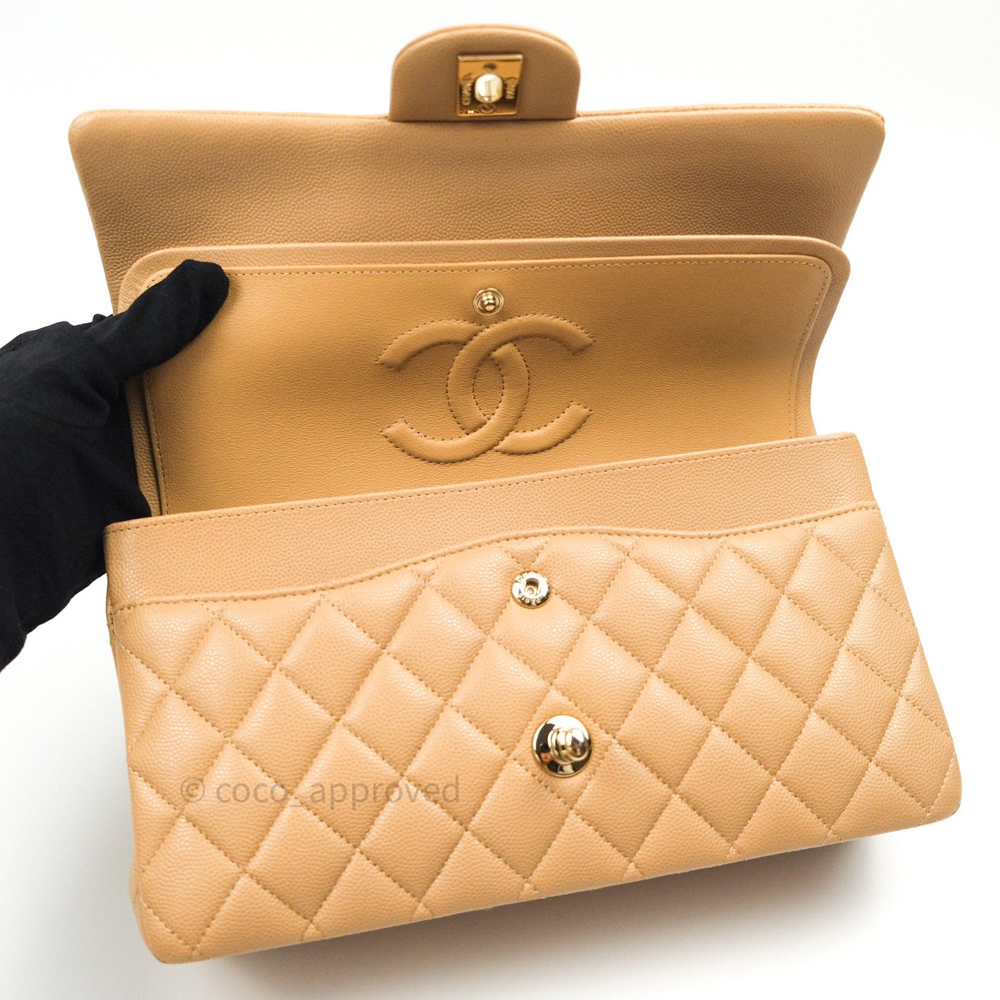 Chanel Quilted M/L Medium Double Flap Dark Beige Gold Hardware 19B