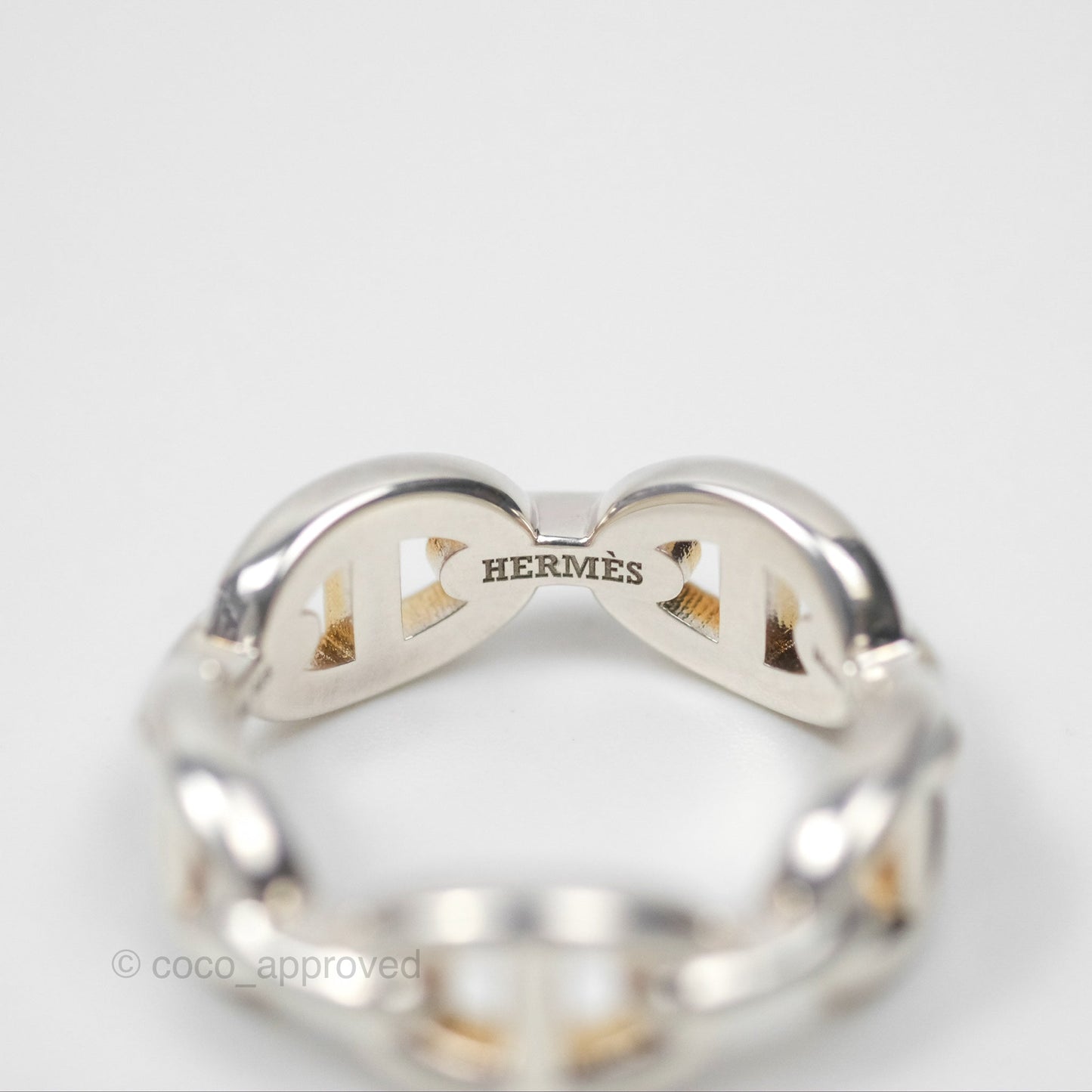Hermès Sterling Silver PM Chaine d'Ancre Enchainee Band Ring SIze 53