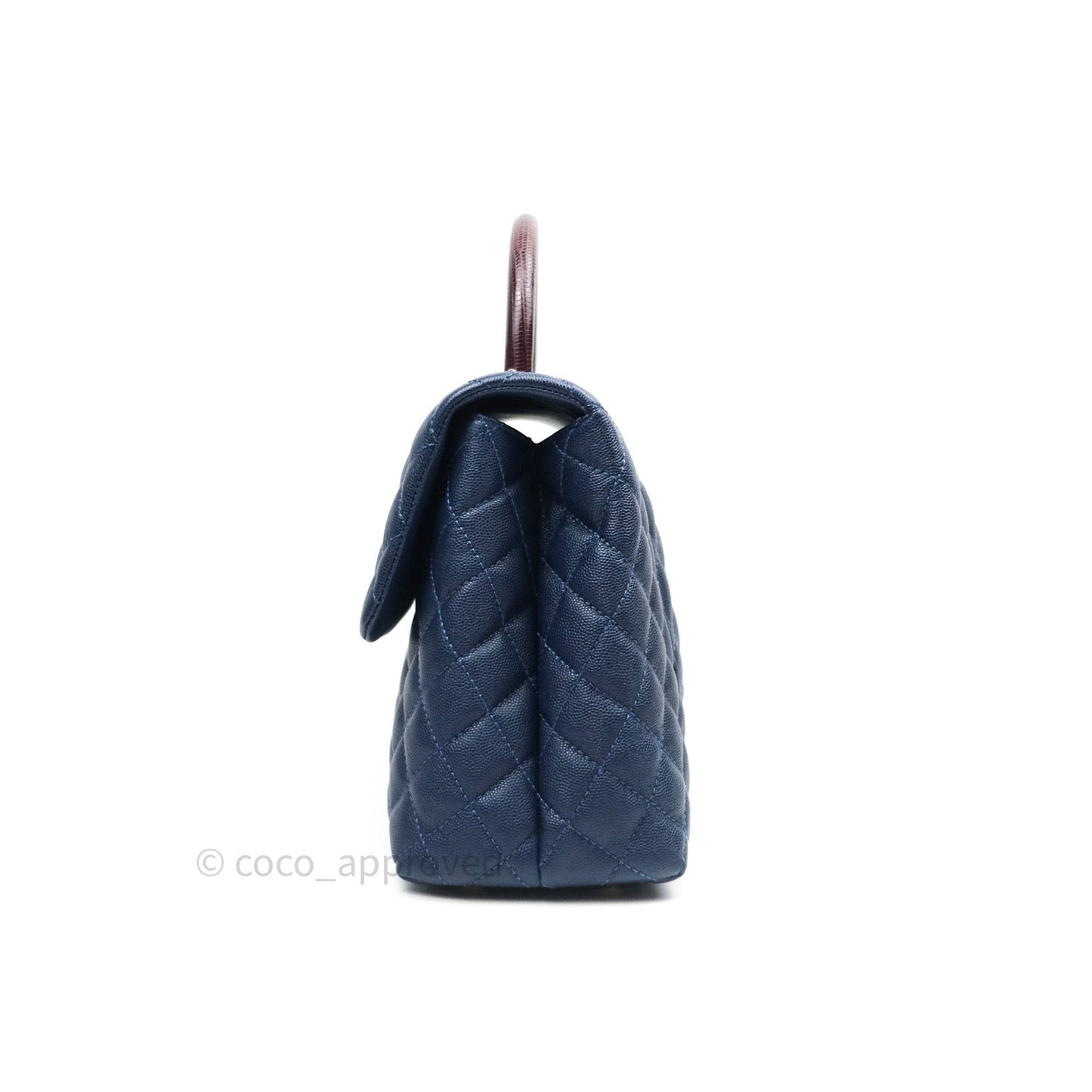 Chanel Quilted Medium Coco Handle Flap Navy Caviar Lizard Handle