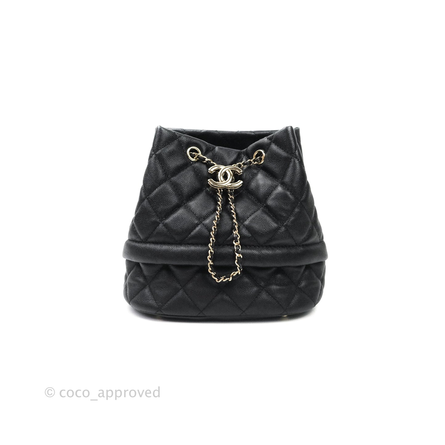 Chanel Caviar Quilted Rolled Up Bucket Drawstring Bag Black Gold Hardware