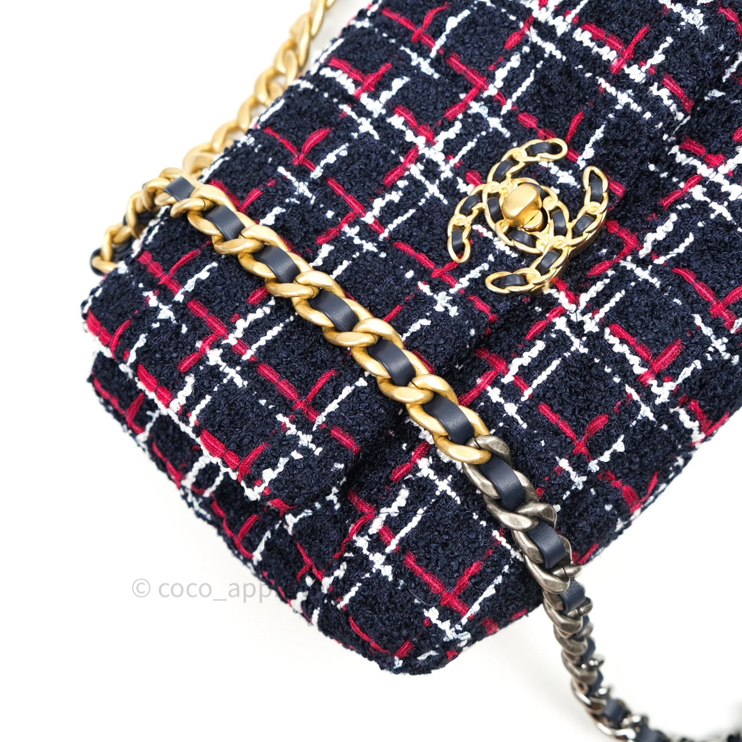 Chanel 19 Small Tweed Red Navy Mixed Hardware