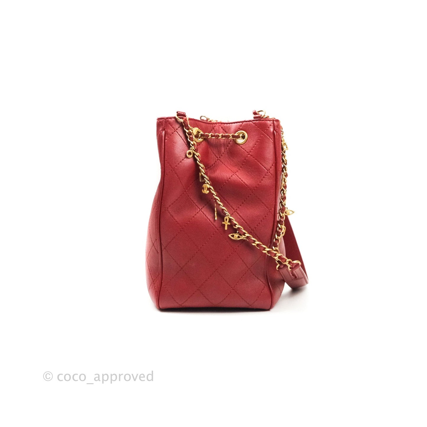 Chanel Egyptian Amulet Drawstring Bag Red Calfskin Stitched