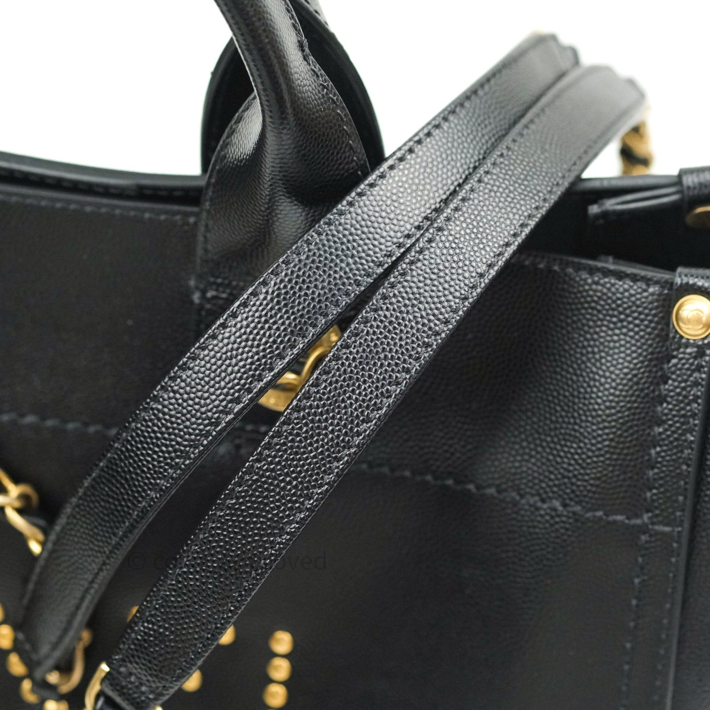 Chanel Small Studded Deauville Tote Black Caviar Gold Hardware
