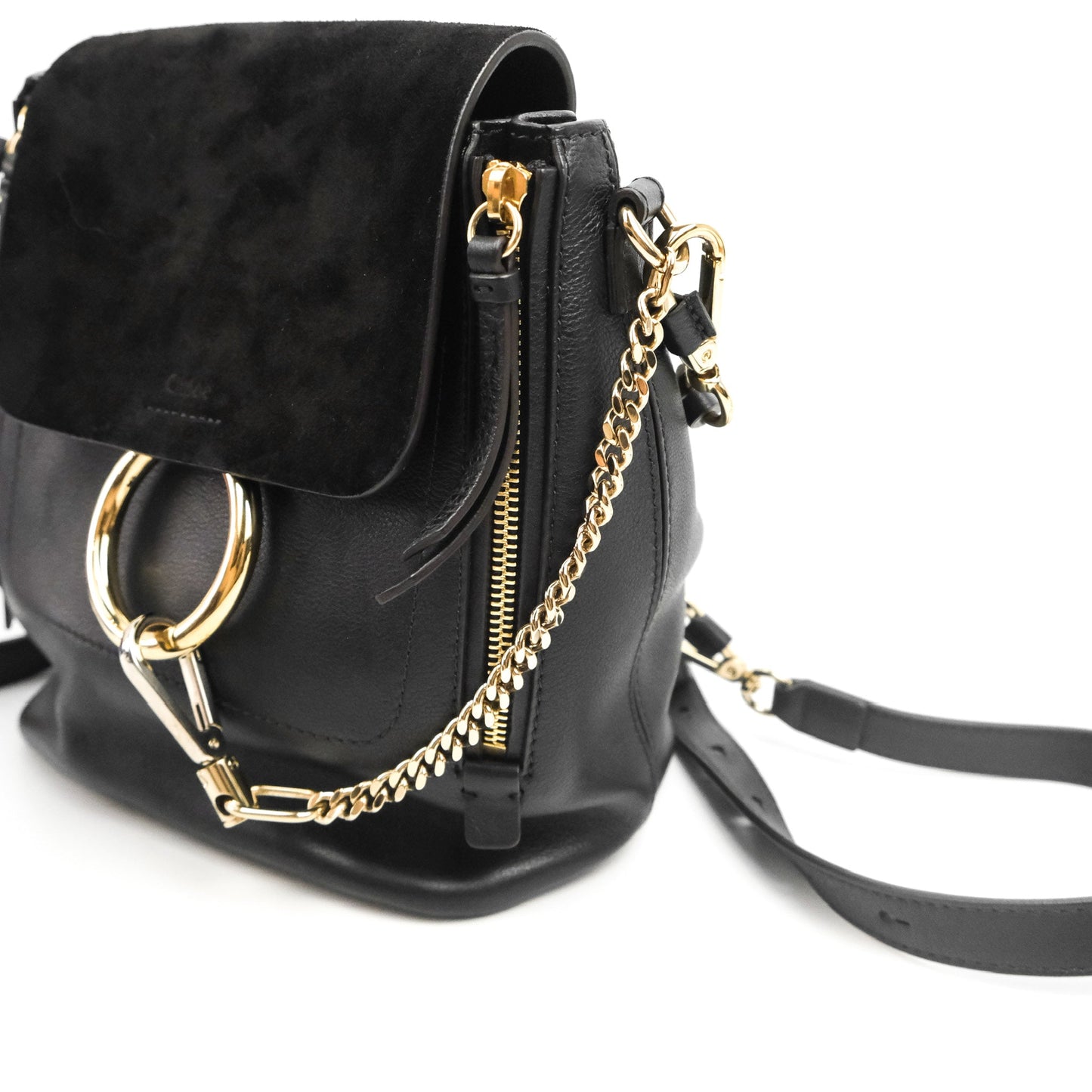 Chloe Small Faye Backpack Suede Calfskin Black Gold Hardware