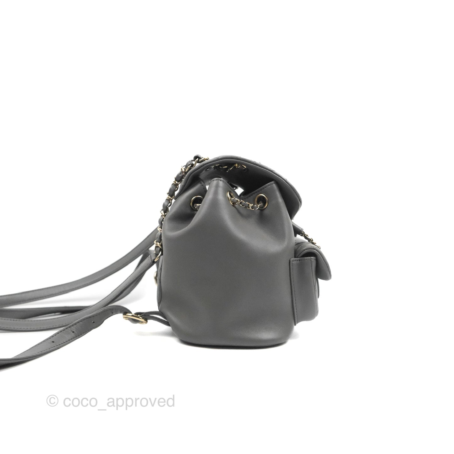 Chanel Quilted Small Duma Drawstring Backpack Grey Lambskin Gold Hardware 22A