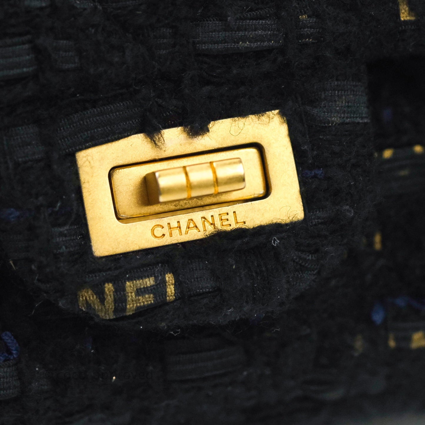 Chanel Mini Reissue 224 Black Navy Tweed Gold Hardware