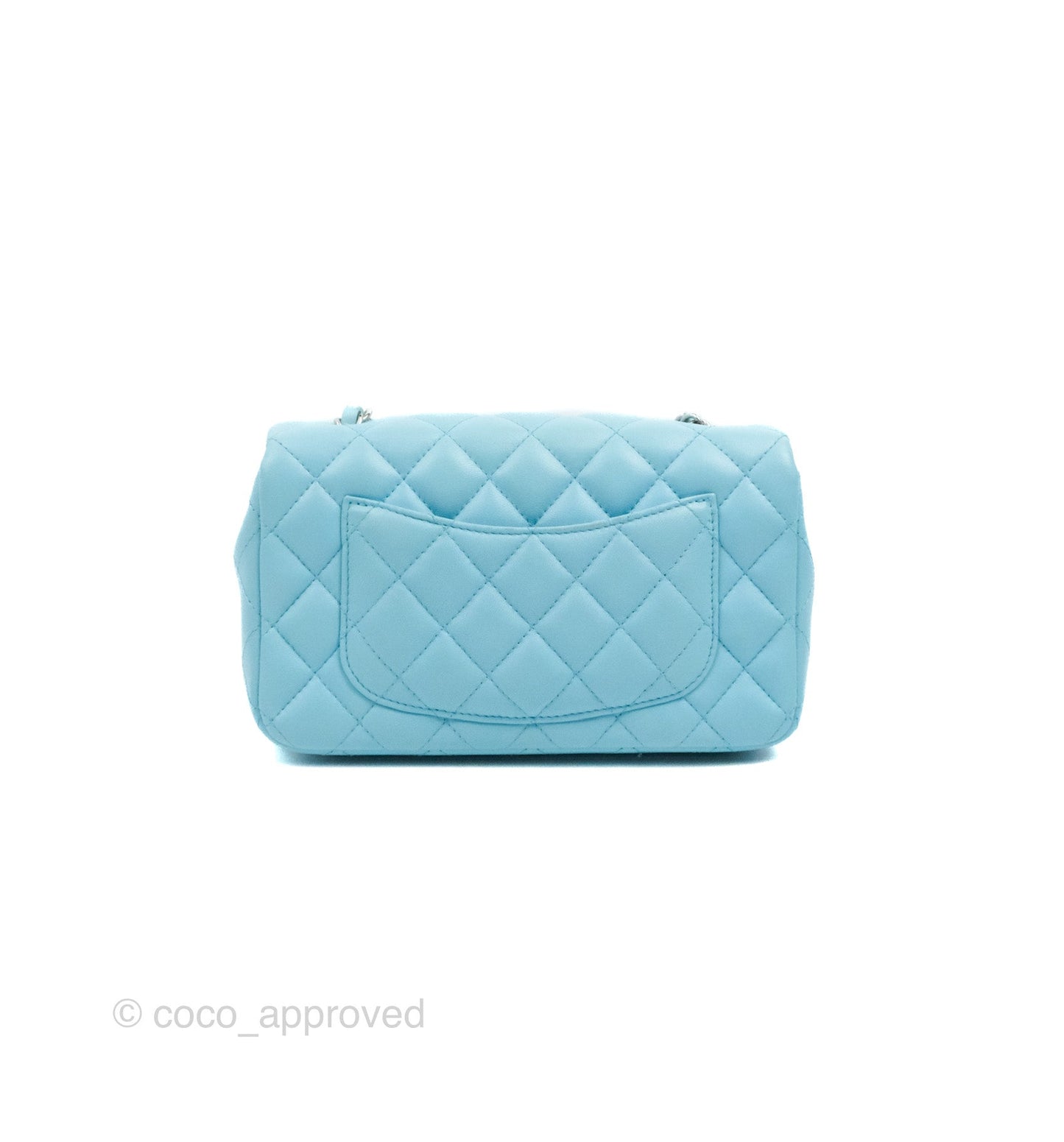 Chanel Quilted Mini Rectangular Flap Light Blue Lambskin Silver Hardware
