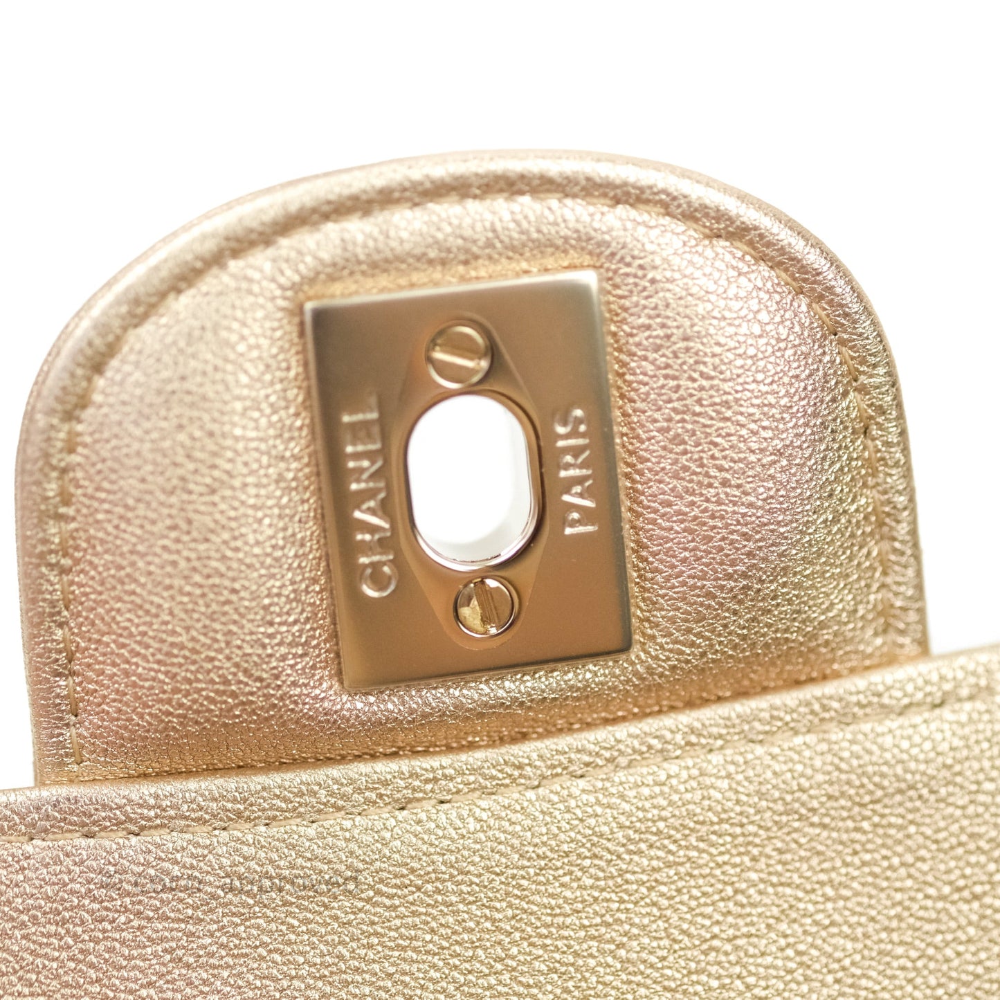 Chanel Quilted Mini Rectangular Metallic Champagne Gold Lambskin Gold Hardware