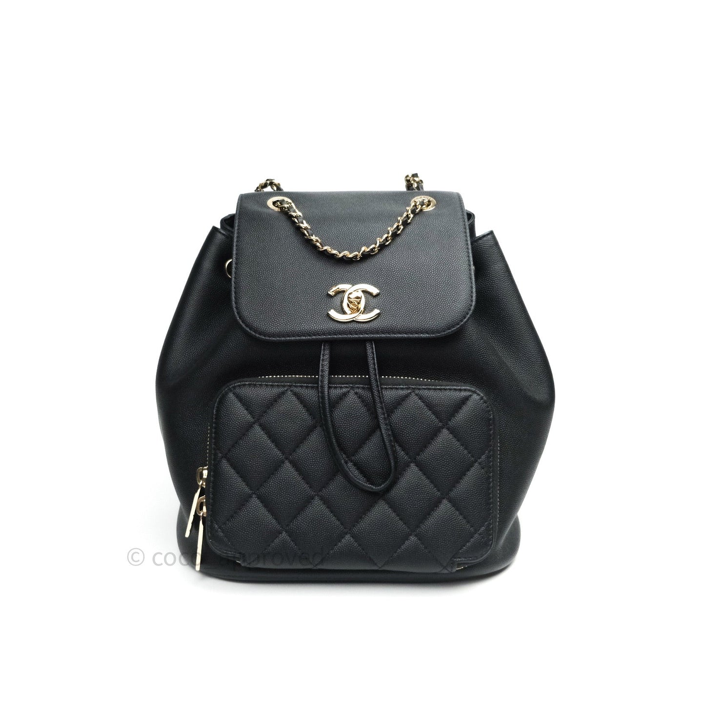 Chanel Quilted Business Affinity Backpack Black Caviar Light Gold Hardware