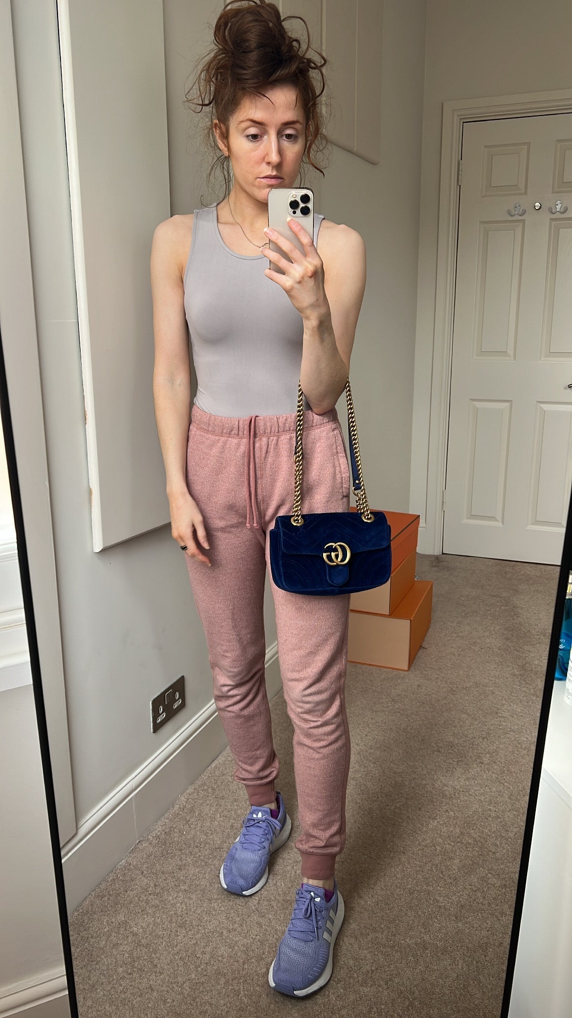 Luxury Gucci GG Blue Velvet Marmont Mini Shoulder Bag ( 1295)