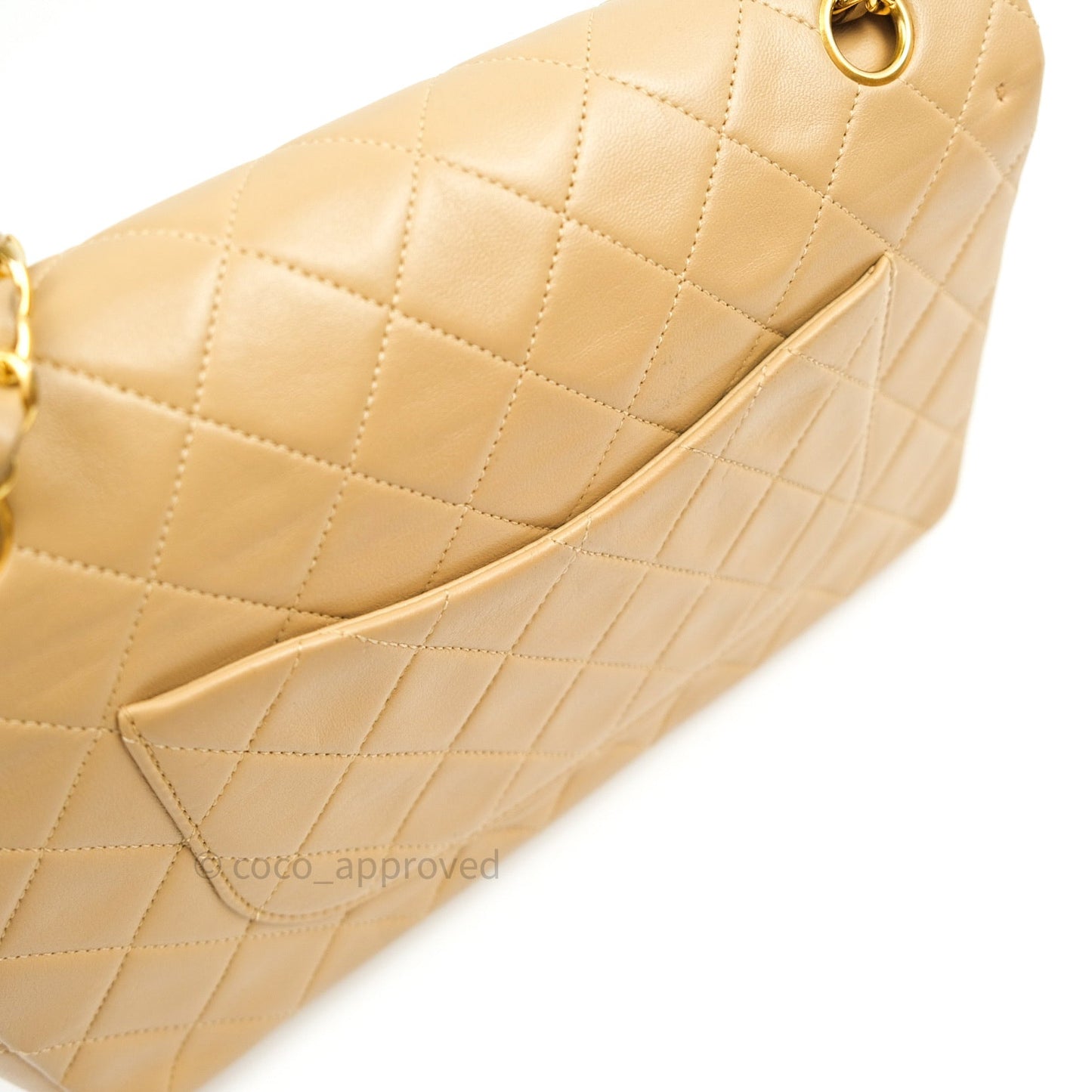 Chanel Vintage Classic Double Flap M/L Beige Lambskin 24K Gold Hardware