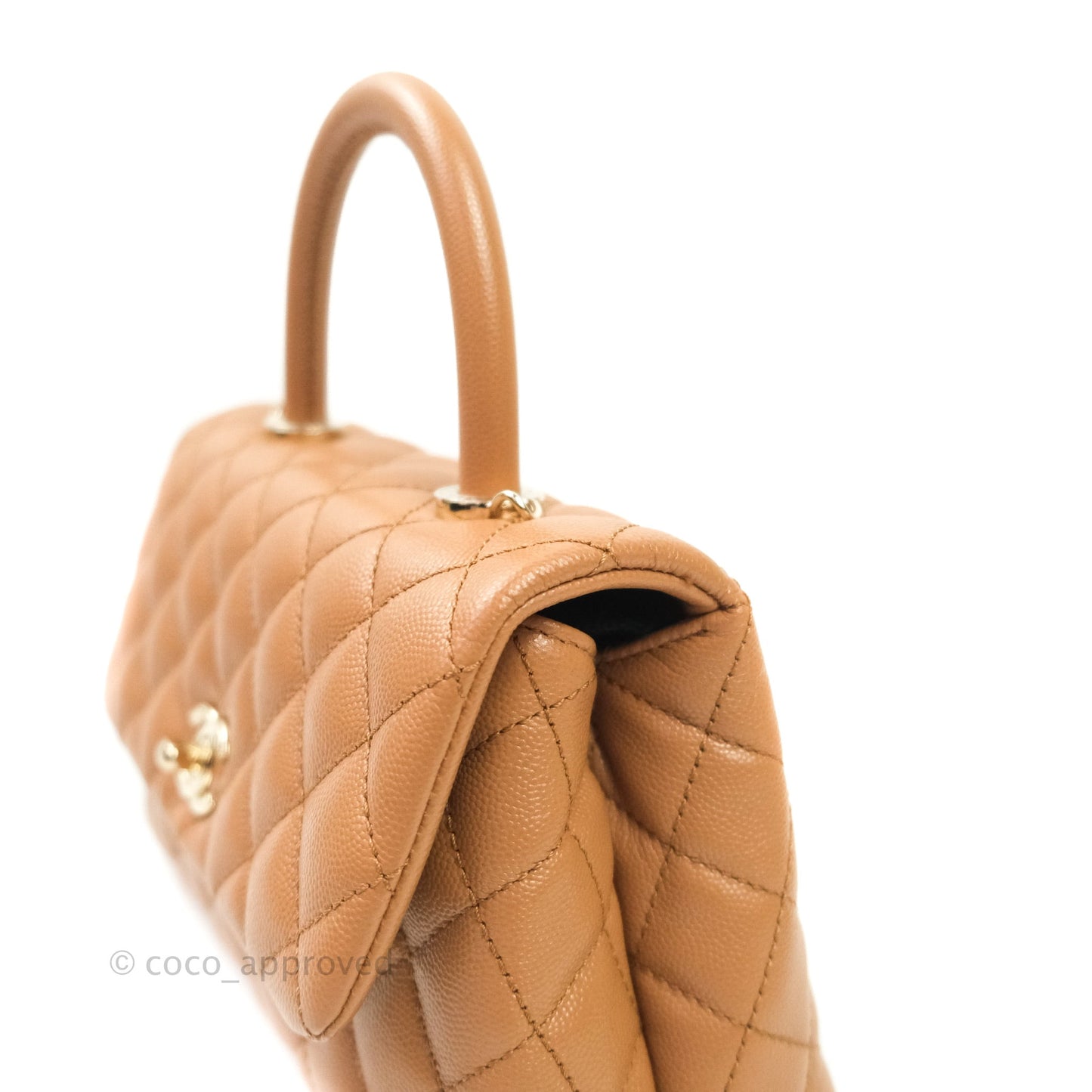Chanel Mini Coco Handle Quilted Dark Beige Caviar Gold Hardware 21P