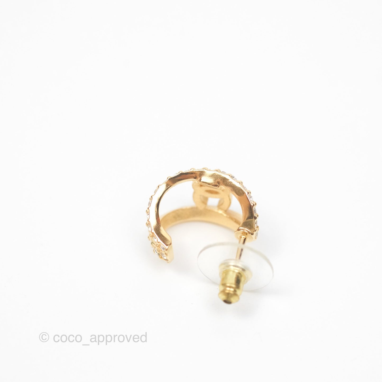 Chanel CC Hoop Crystal Earrings Gold Tone 22A
