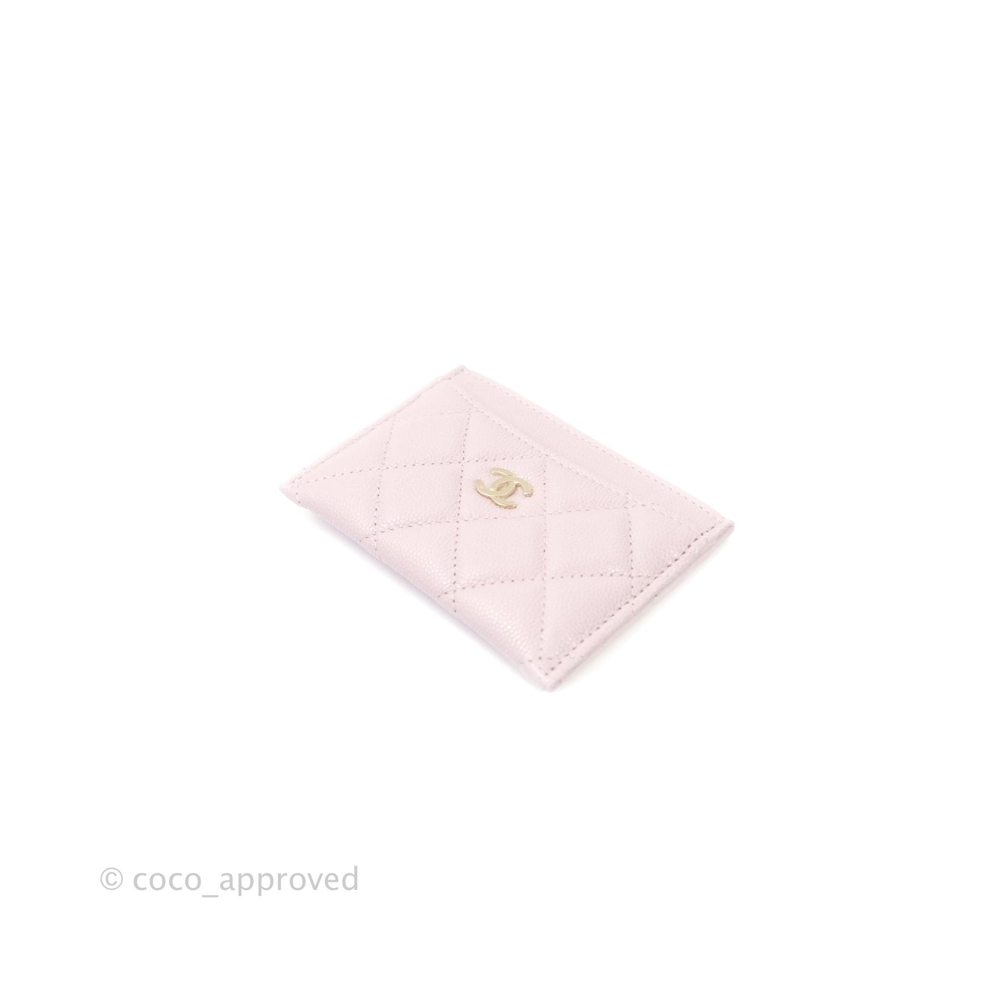 Chanel Quilted Classic Lilac Rose Clair Caviar Gold Hardware Flat Card Holder 21S