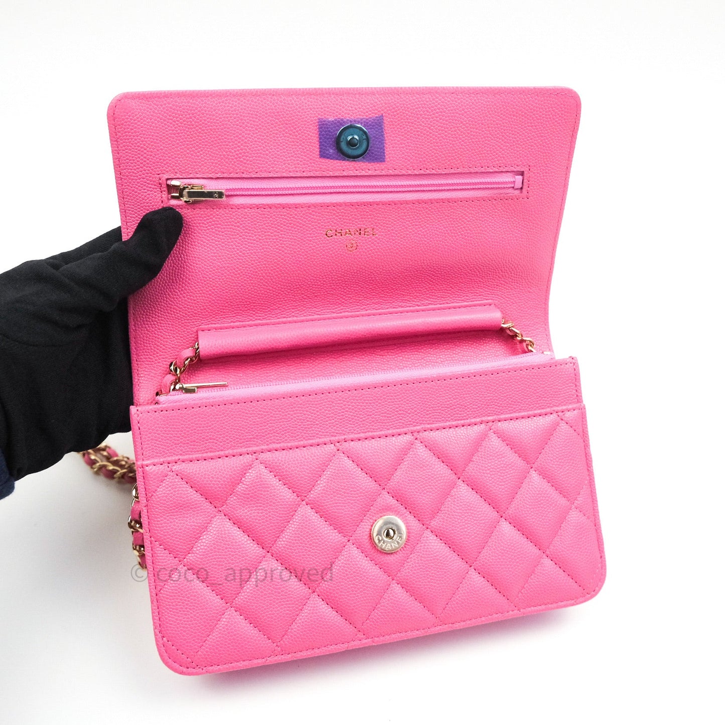 Chanel Caviar Quilted Wallet on Chain WOC Pink Light Gold Hardware 20S