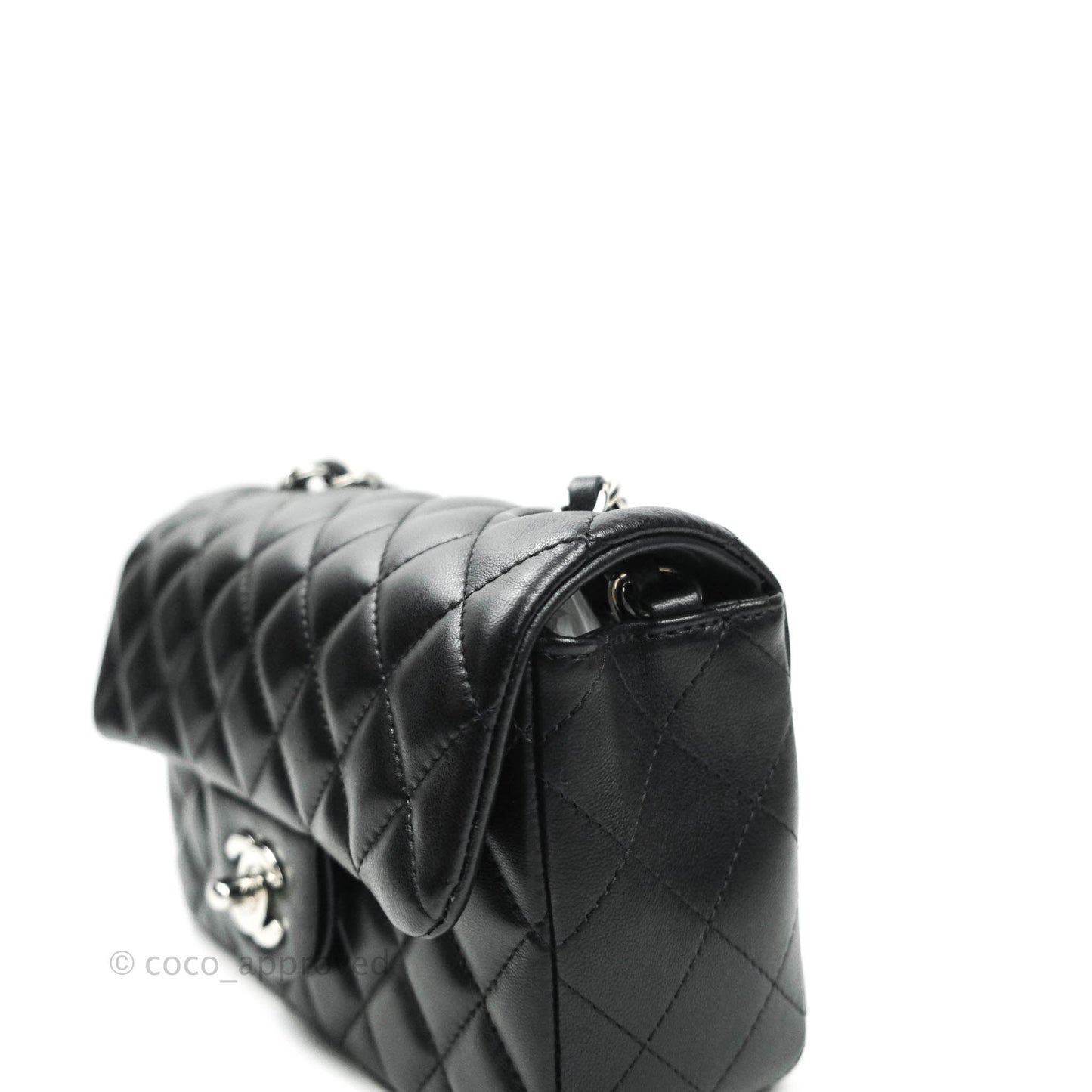 Chanel Quilted Mini Rectangular Black Lambskin Silver Hardware