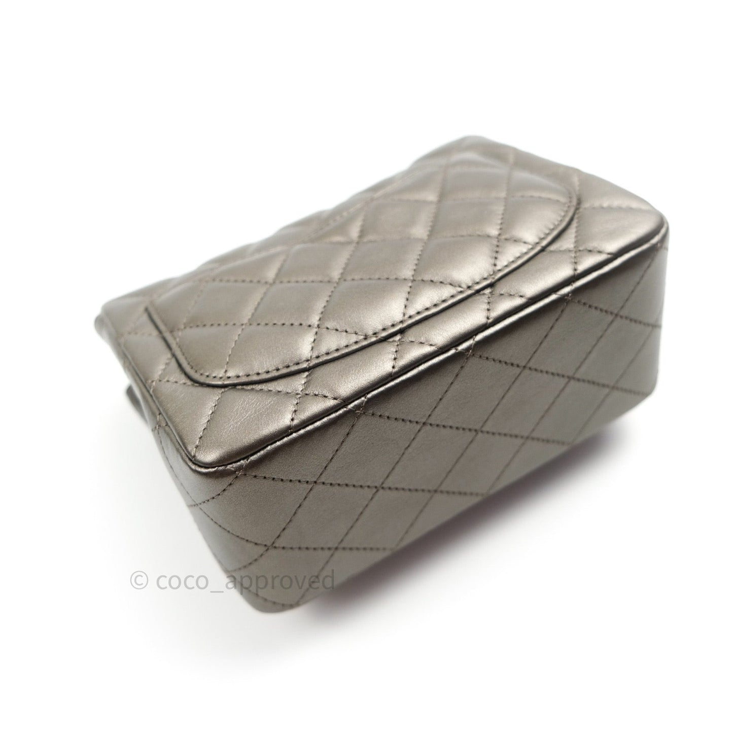 Chanel Mini Square Metallic Dark Grey Lambskin Dark Silver Hardware