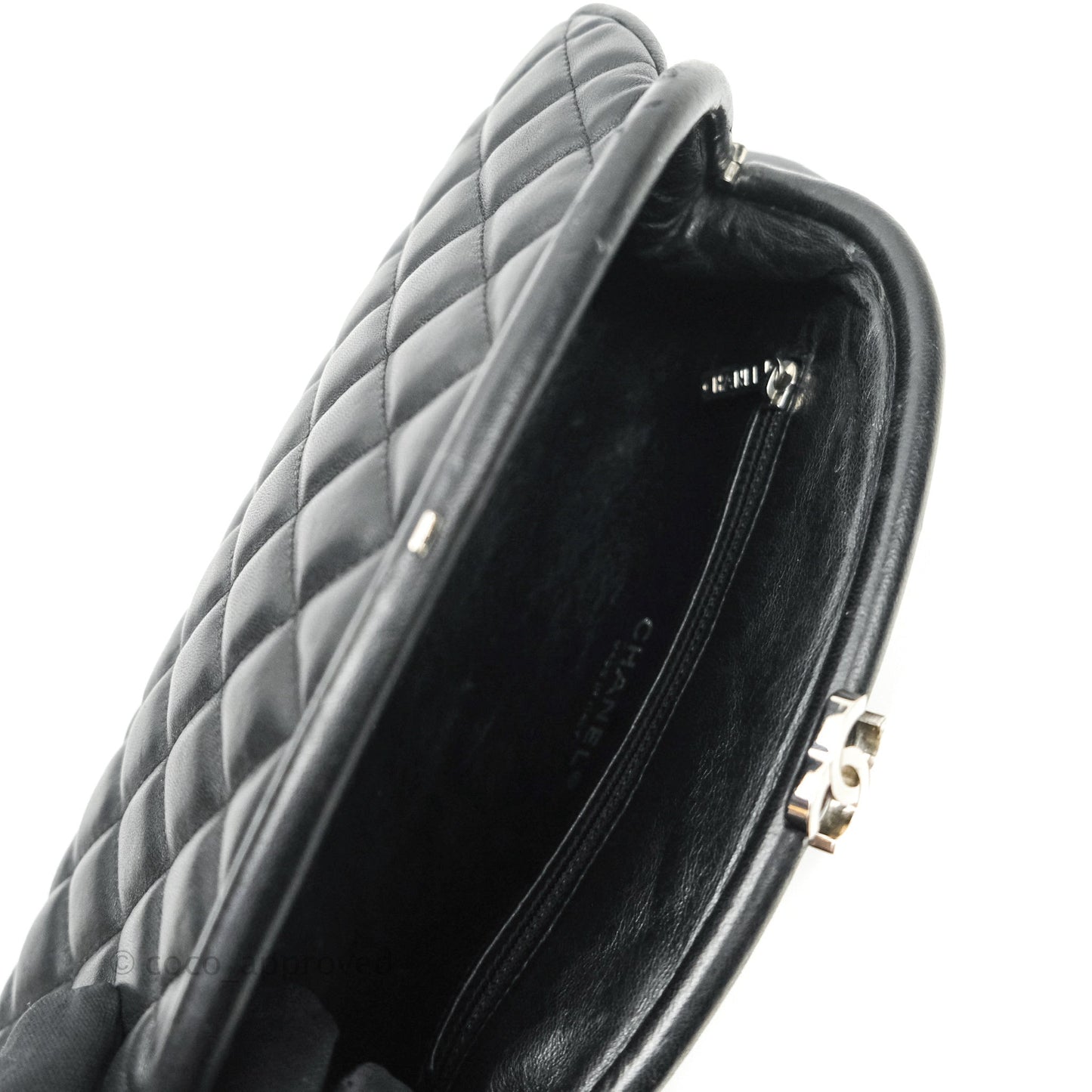 Chanel Quilted Timeless Kisslock Clutch Black Lambskin Silver Hardware